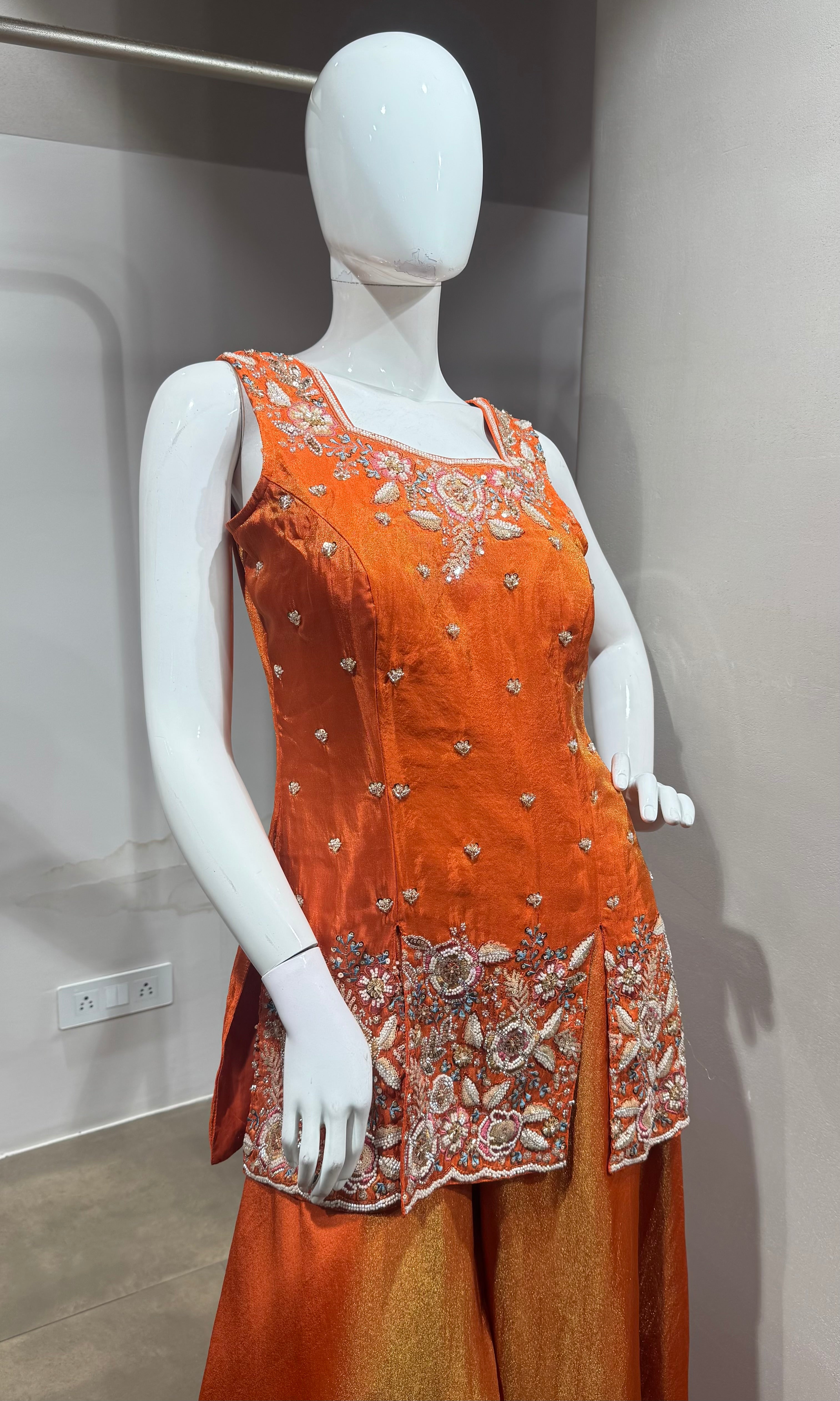 Orange Embroidered Silk Palazzo set
