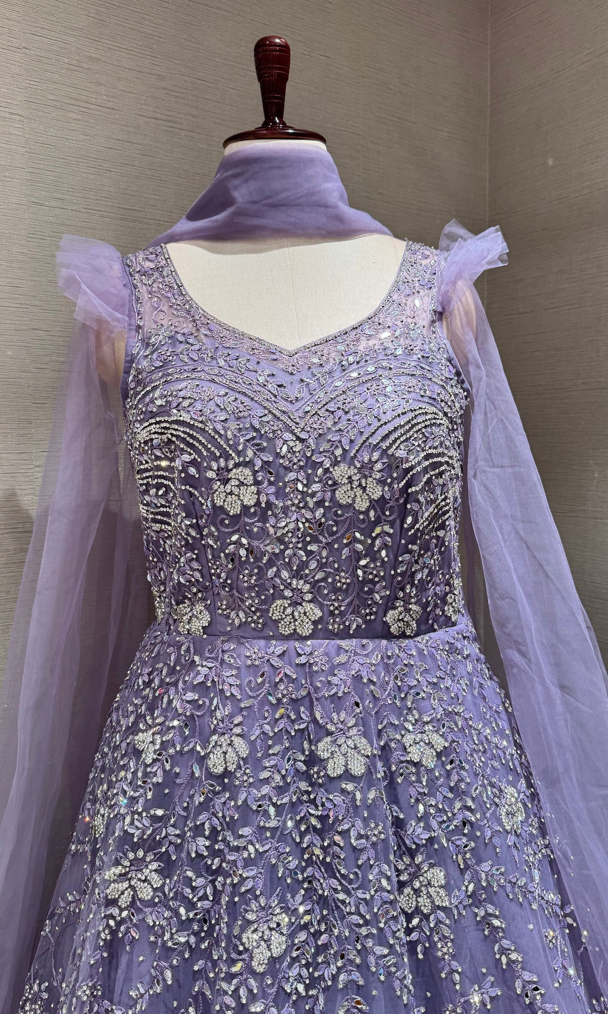 Light Purple Floral Gown with Silver Embellishments