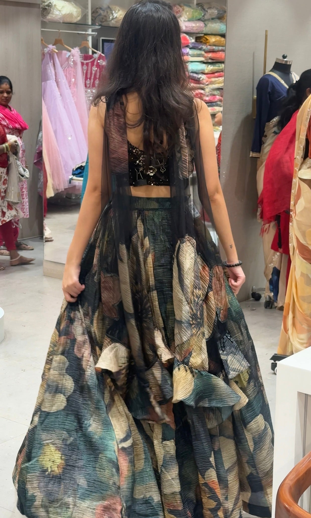 Black Embellished Floral Lehenga