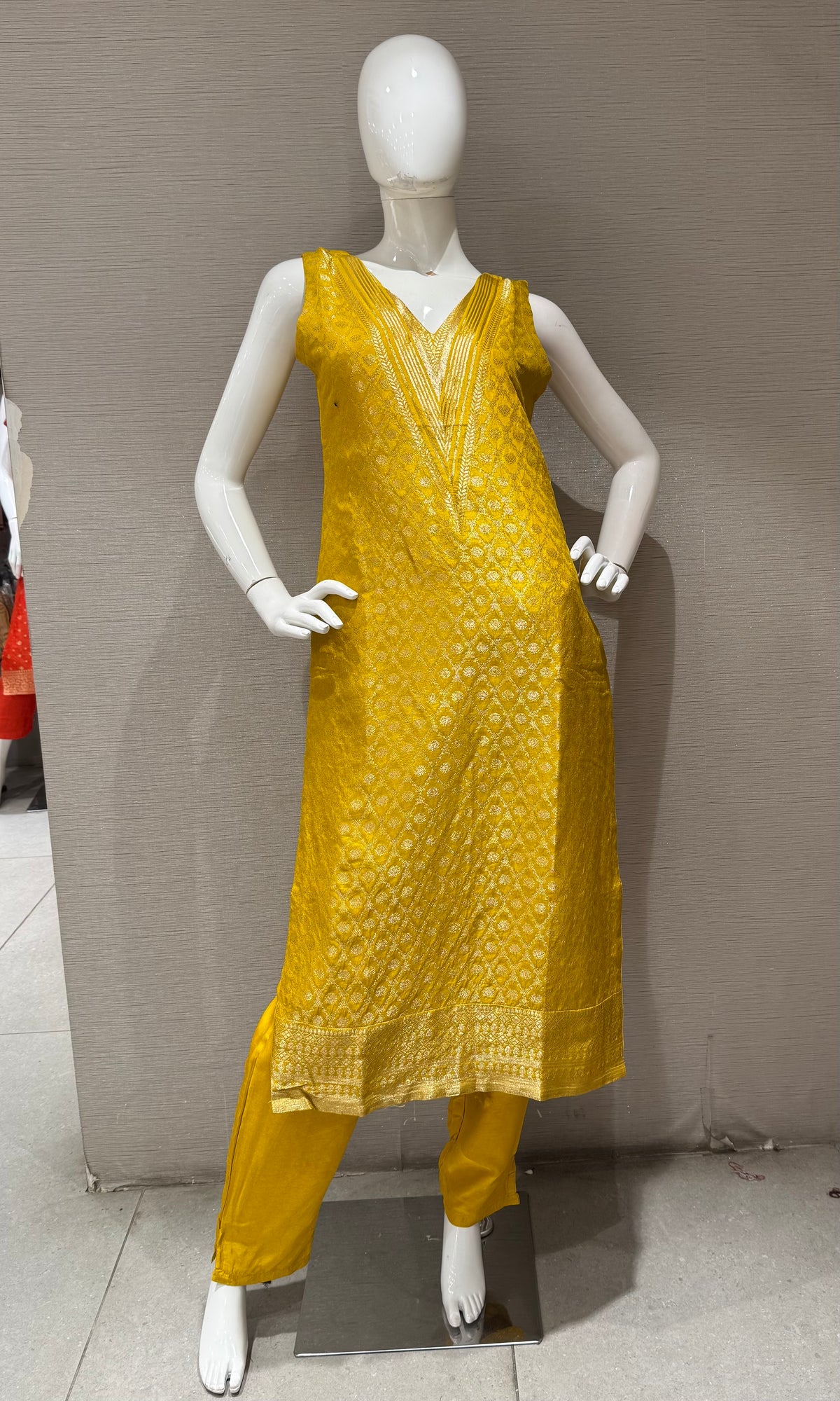 Yellow Golden Embroidered Kurta Set with Dupatta