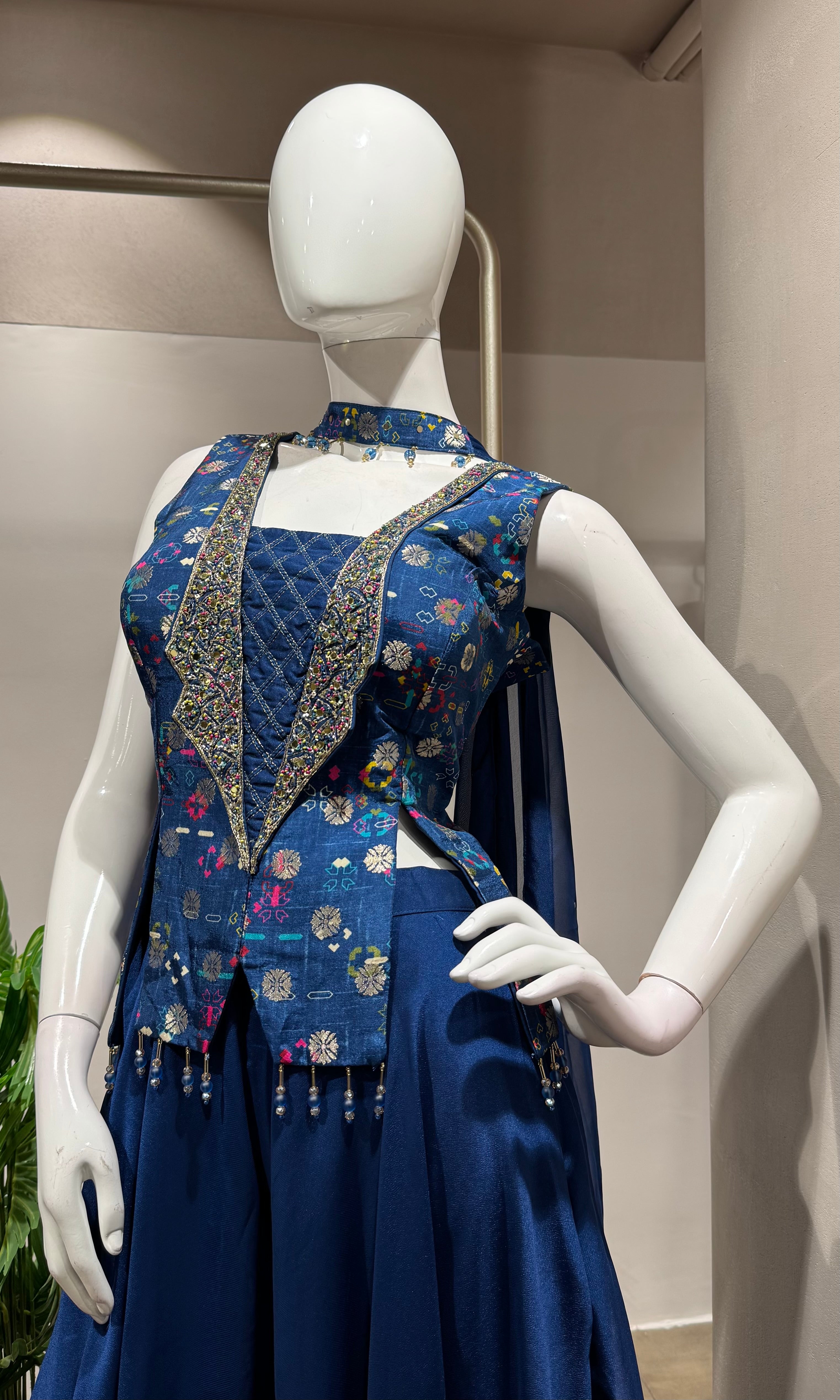 BLUE Embellished Jacket Style PALAZZO SET