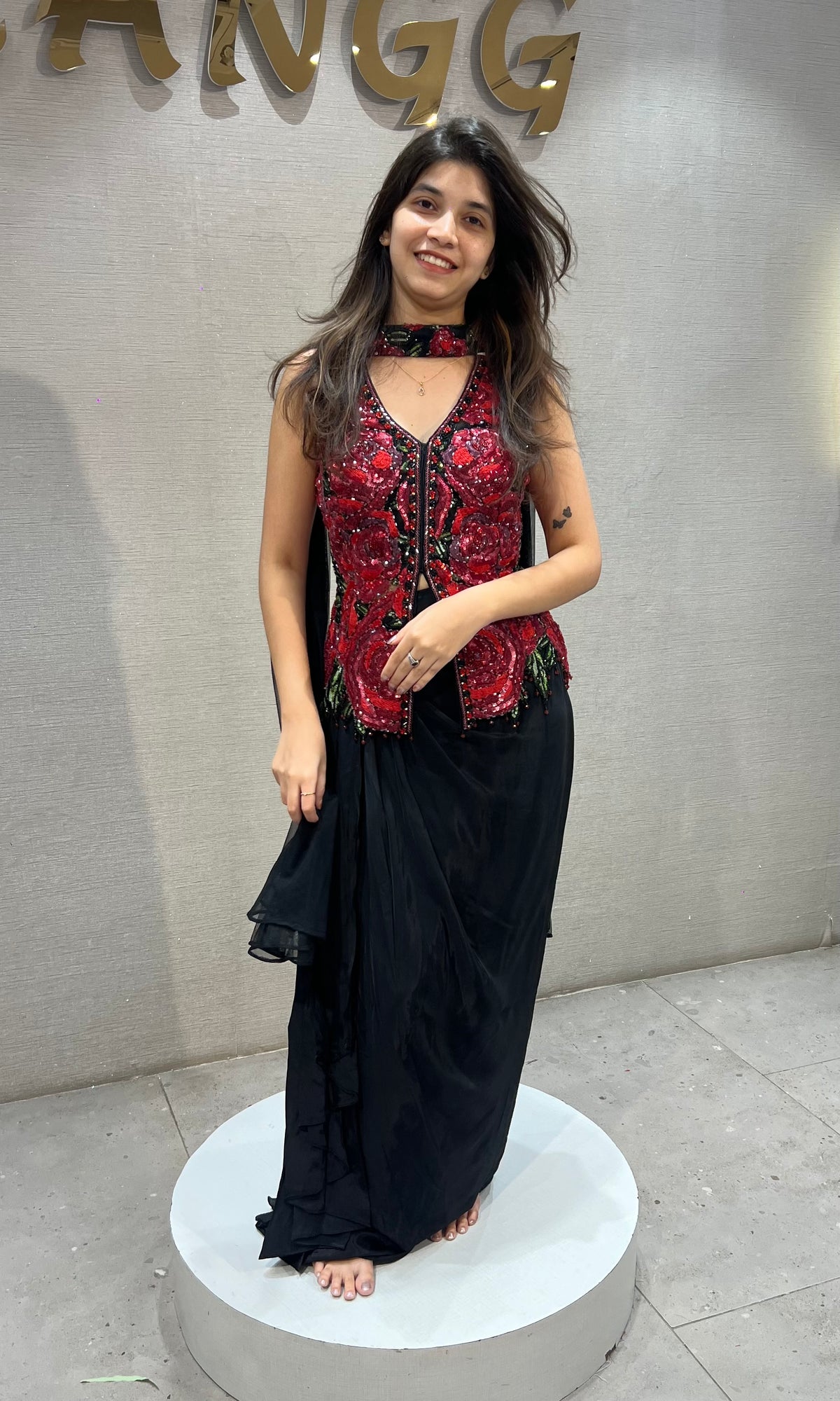 Black & Red Crimson Floral with Dhoti Pants