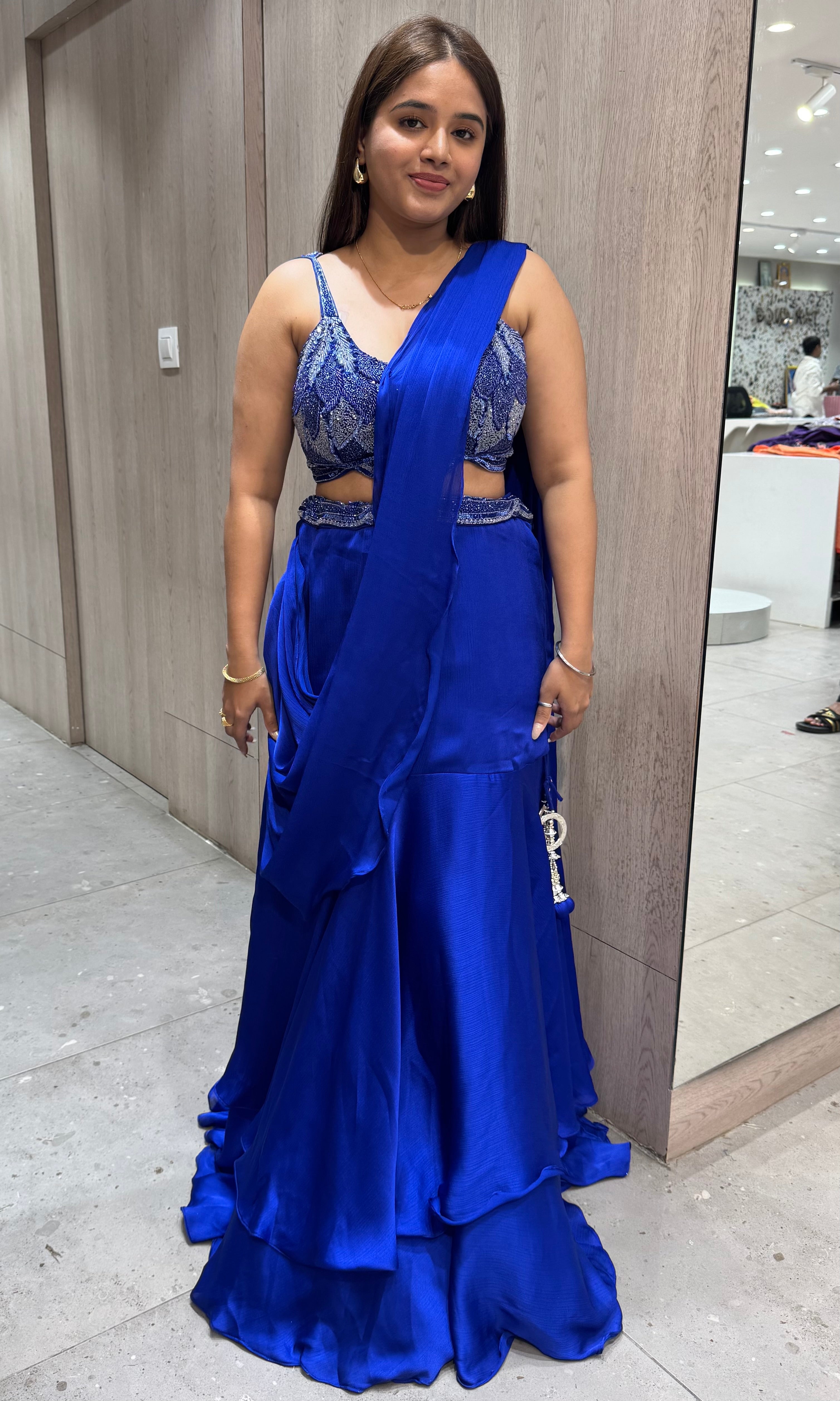 Blue Lehenga with drape dupatta