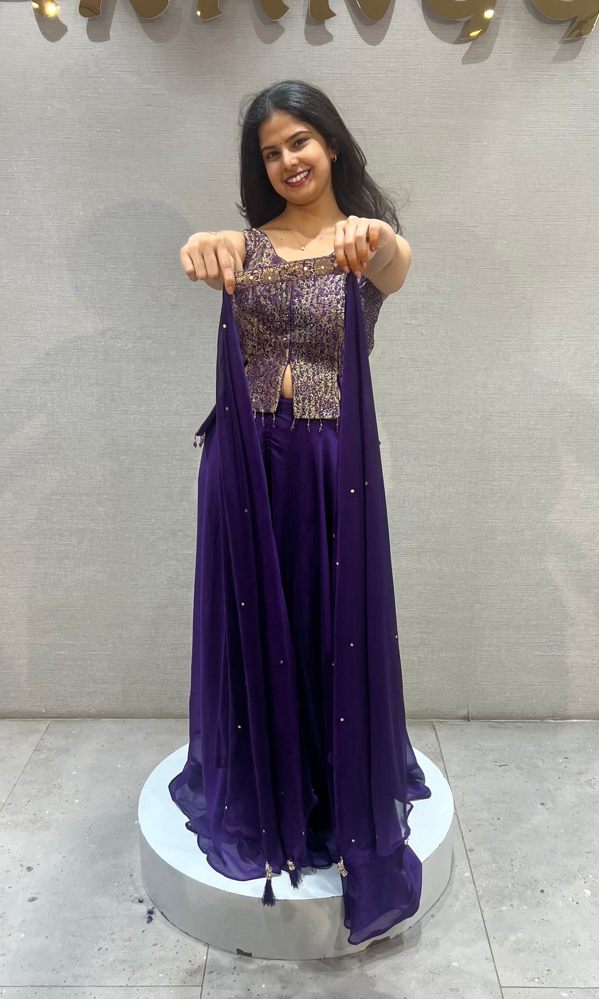 Purple silk Peplum Palazzo with Chiffon Blouse with dupatta