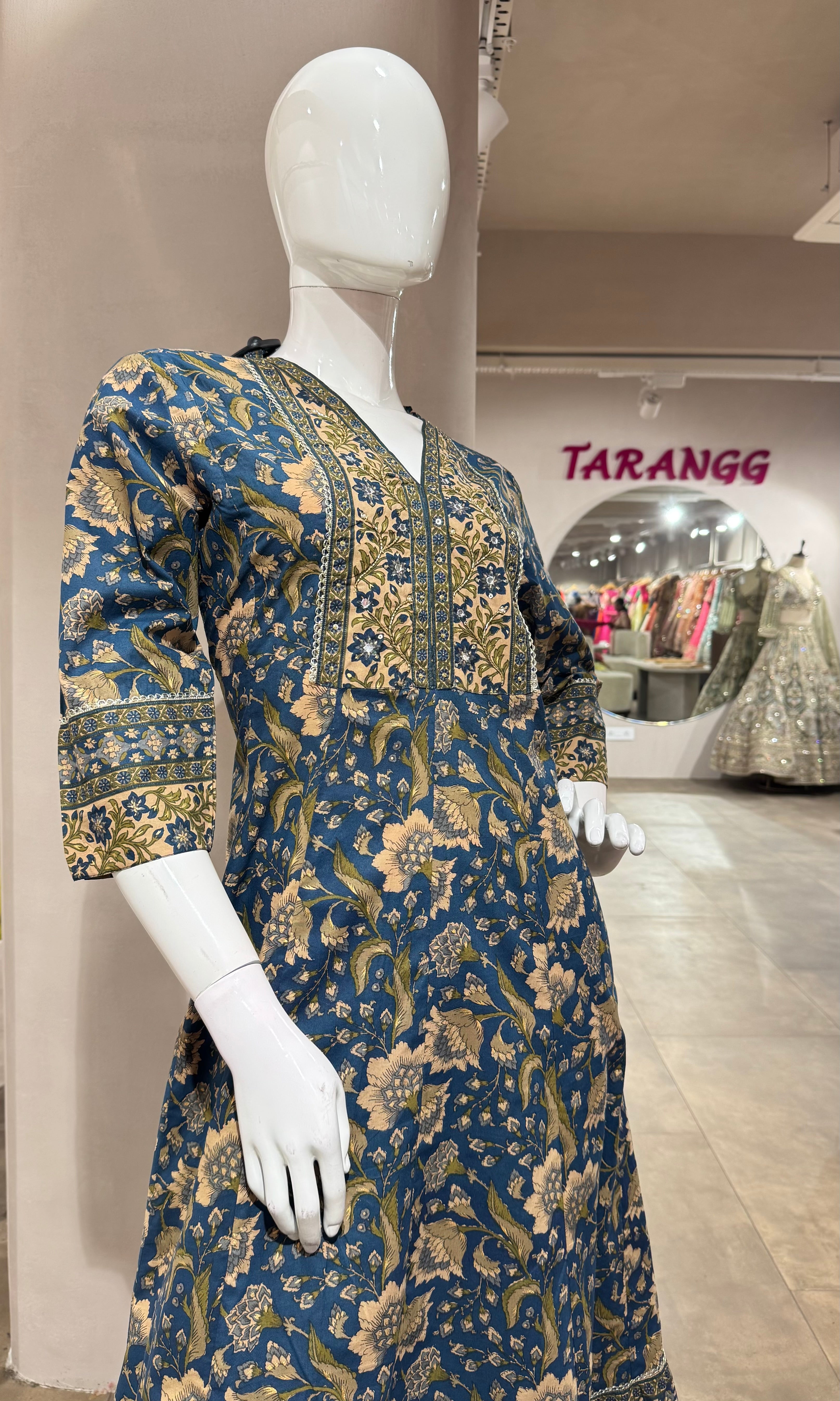 BLUE FLORAL PRINT ETHNIC KURTA SET
