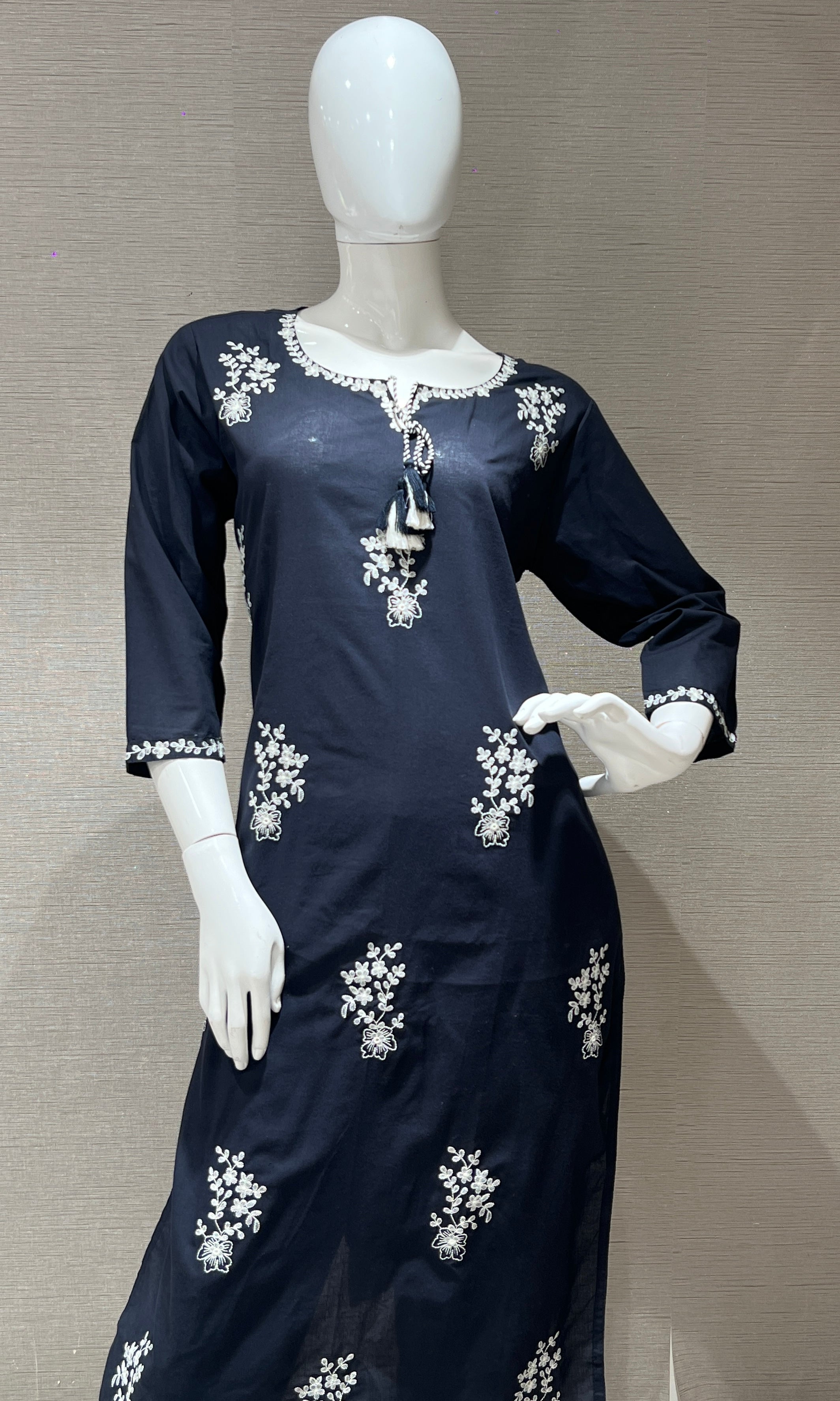 Navy blue Floral Embroidered Kurta Set