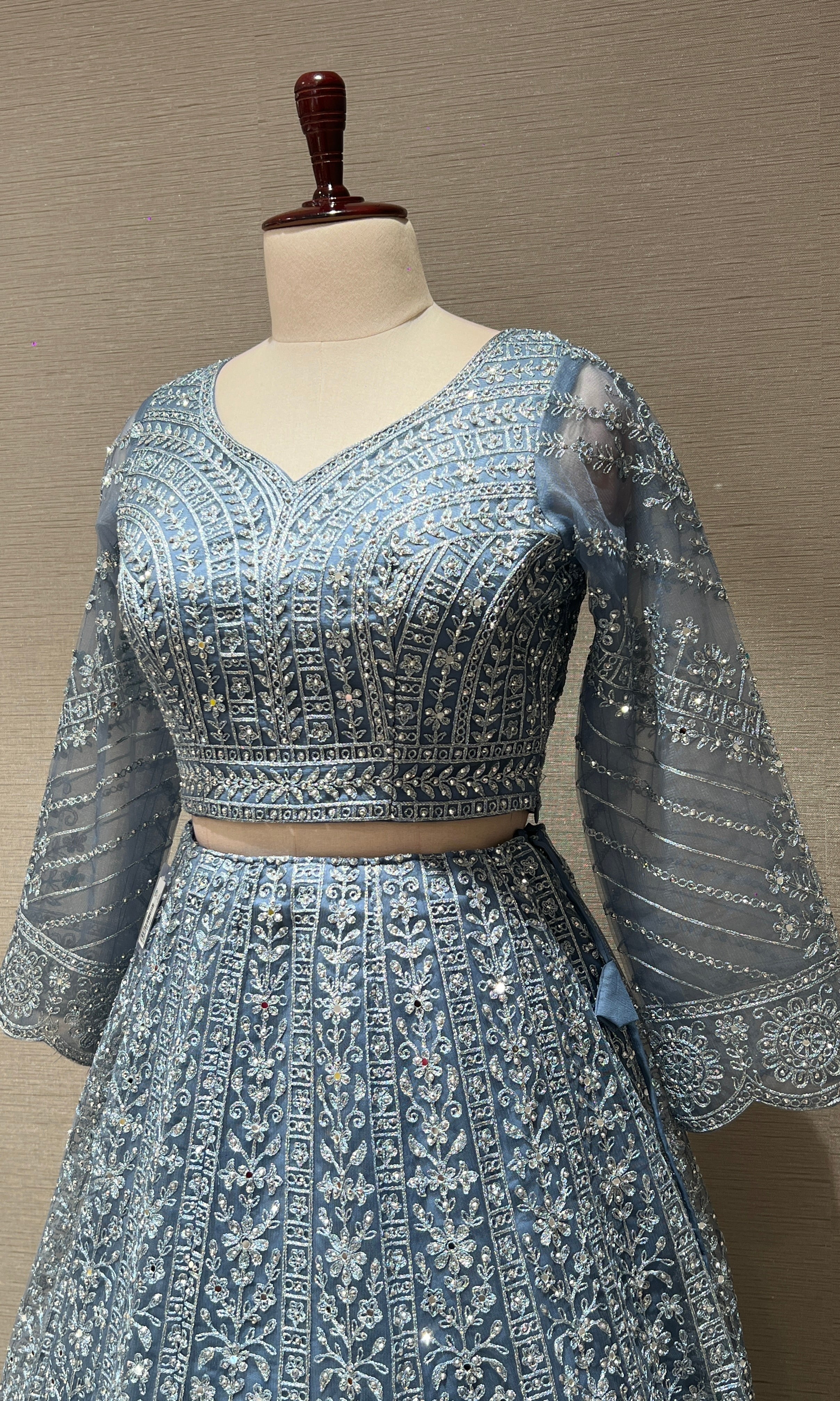 Light blue net intricate embroidered Lehenga