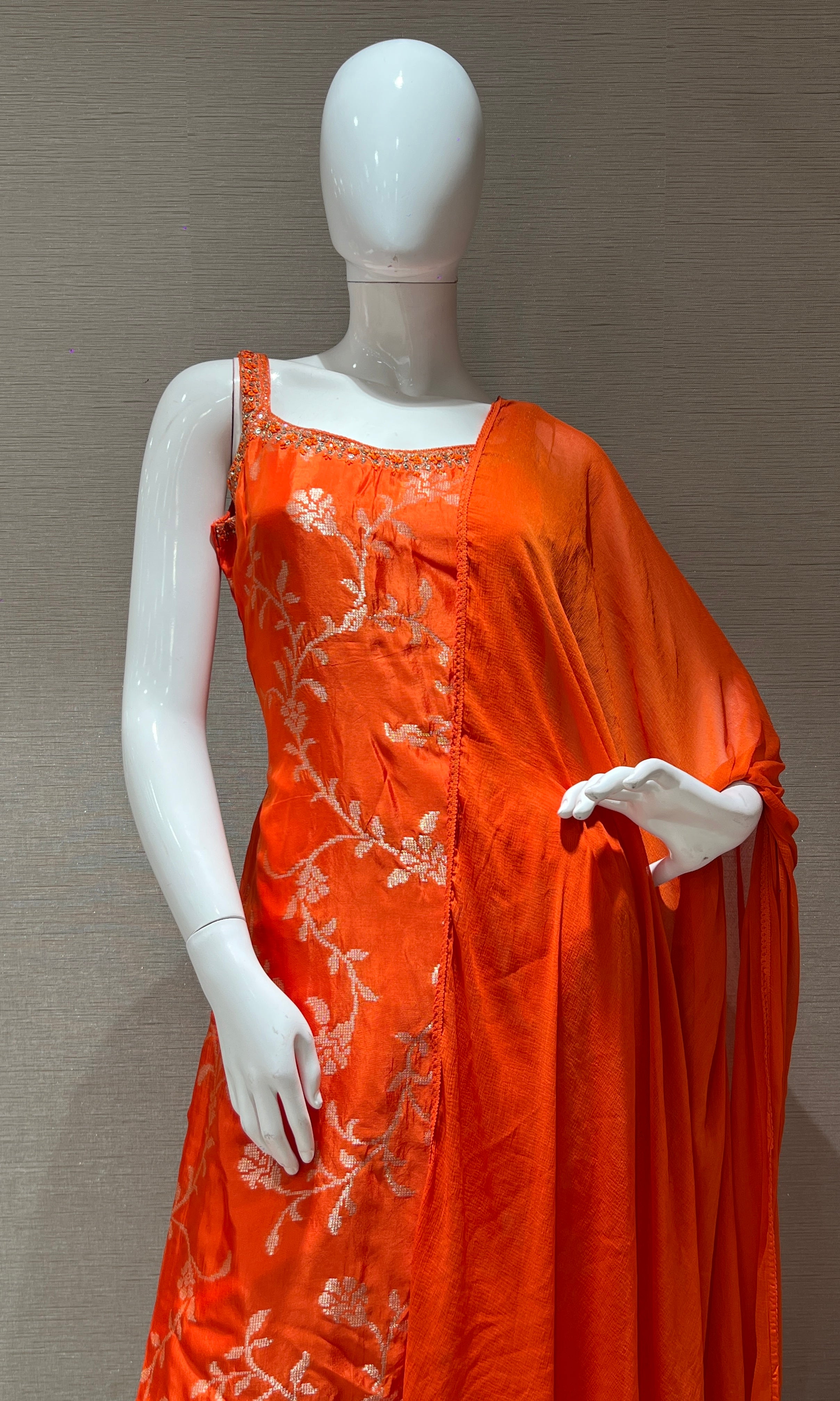 Orange banarasi silk kurta set