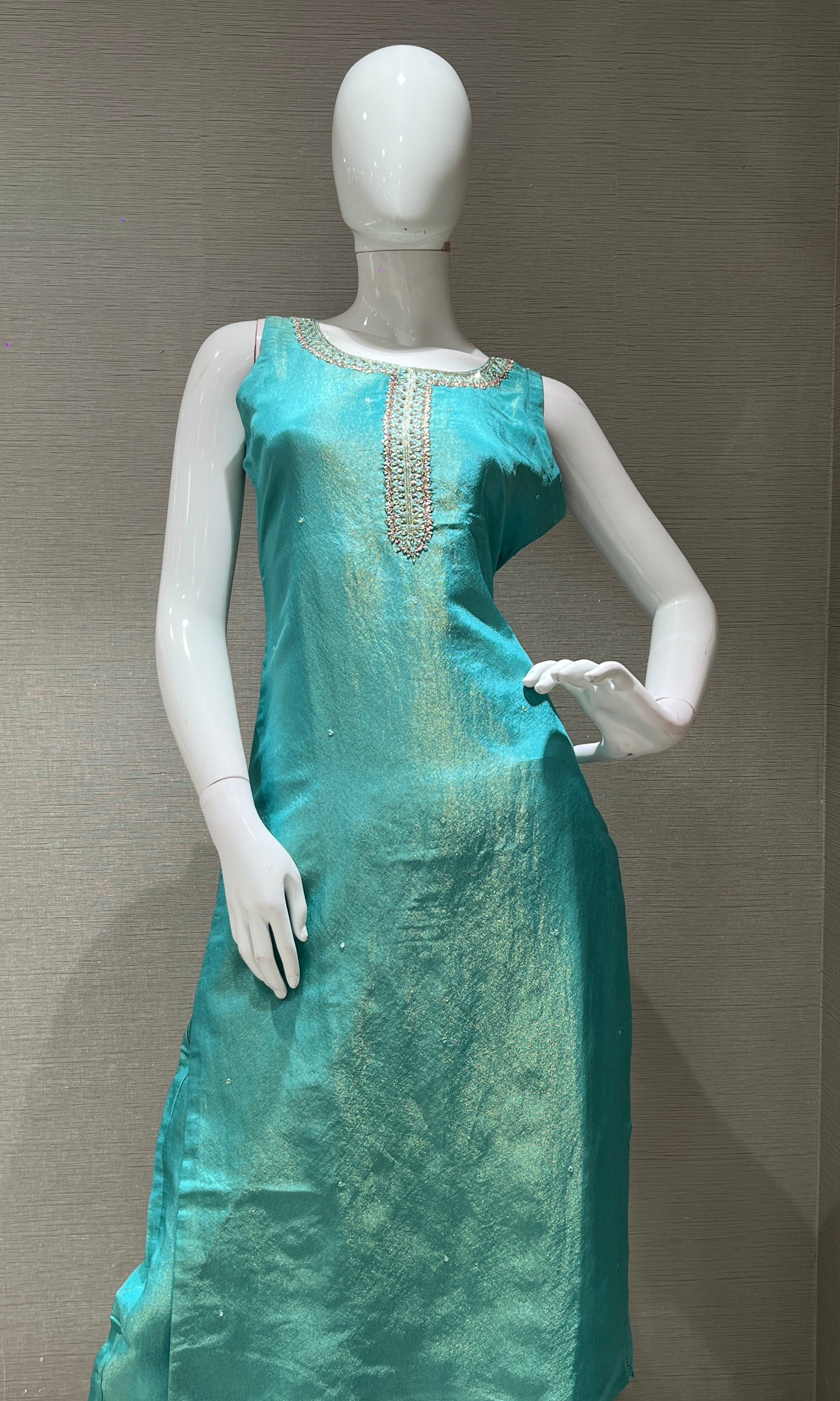sea blue kurta set with floral printed dupatta