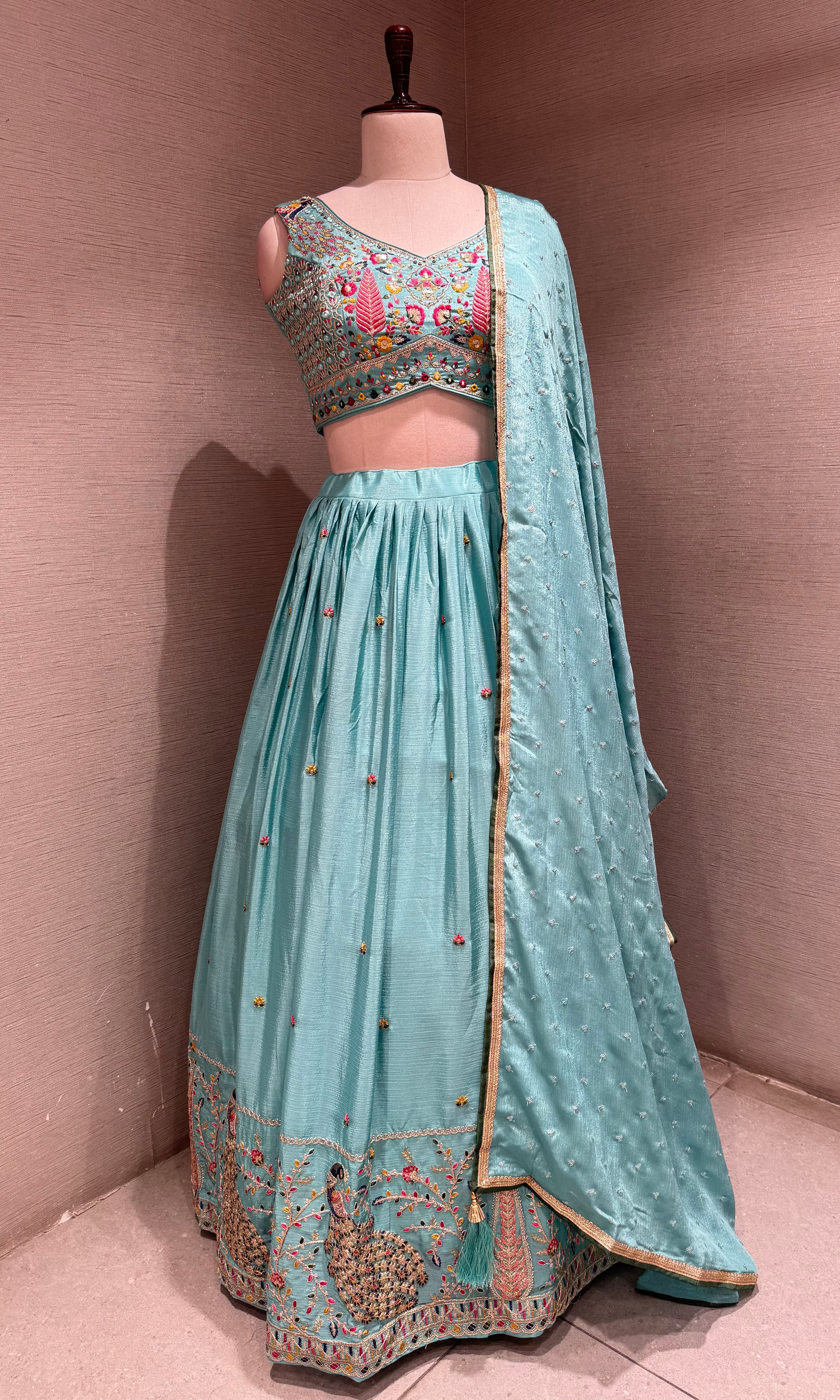 Mint Blue Embroidered Lehenga Set