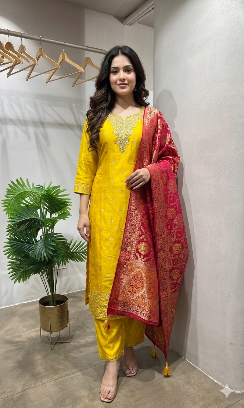 MUSTERED Banarasi Suit Set with Dupatta