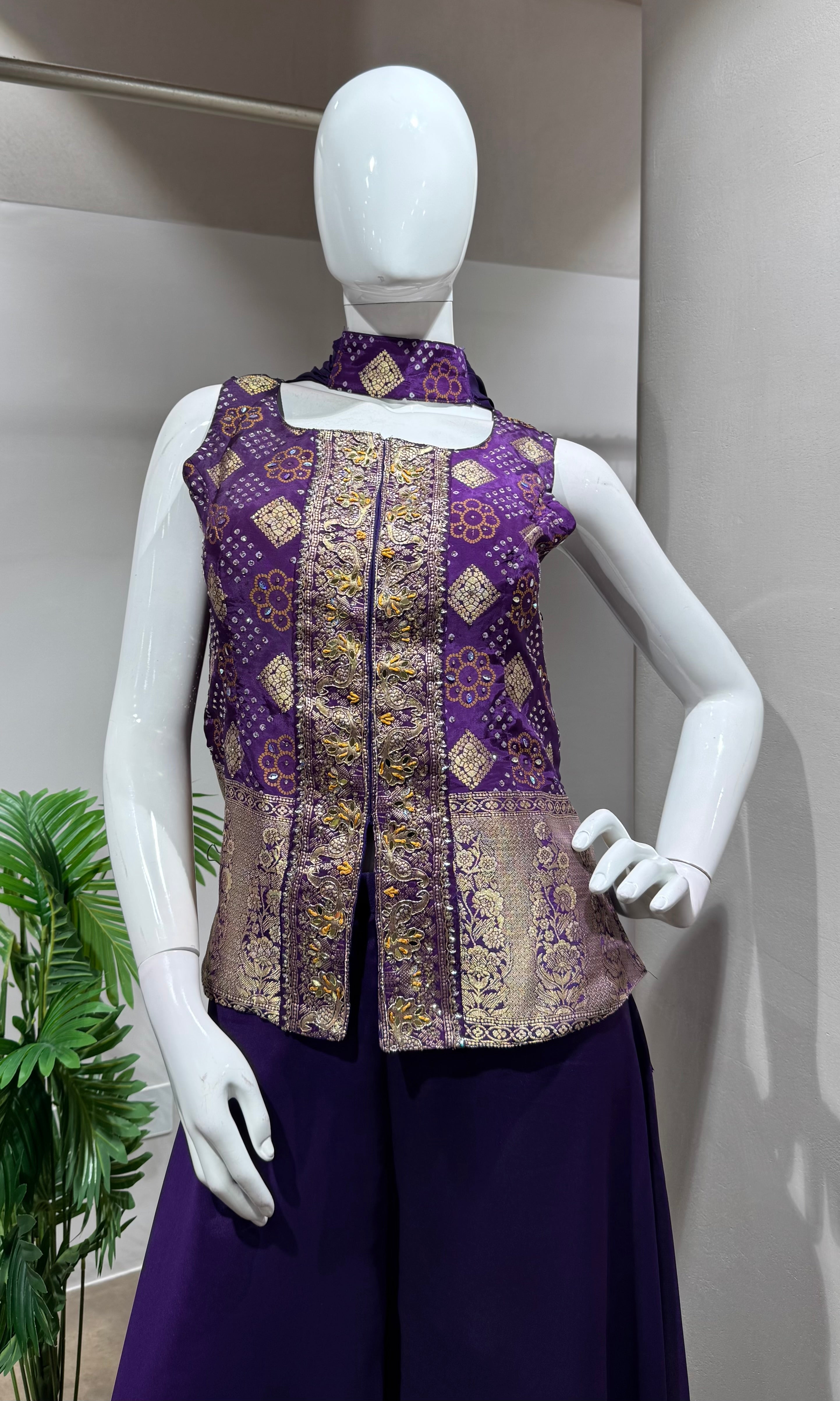 PURPLE EMBROIDERED PEPLUM PALAZZO SET