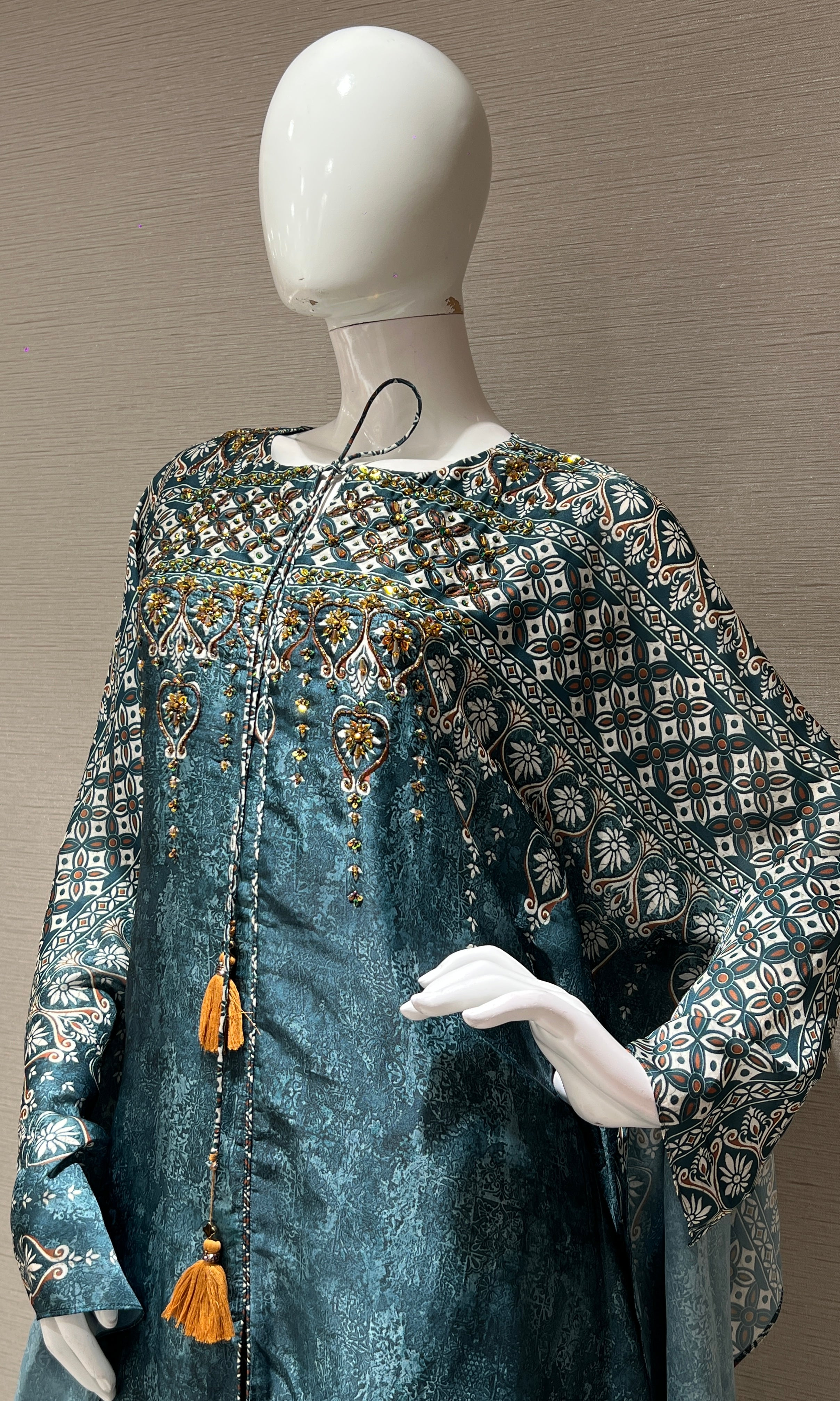 Teal Blue Ethnic Printed kurta Sharara Set