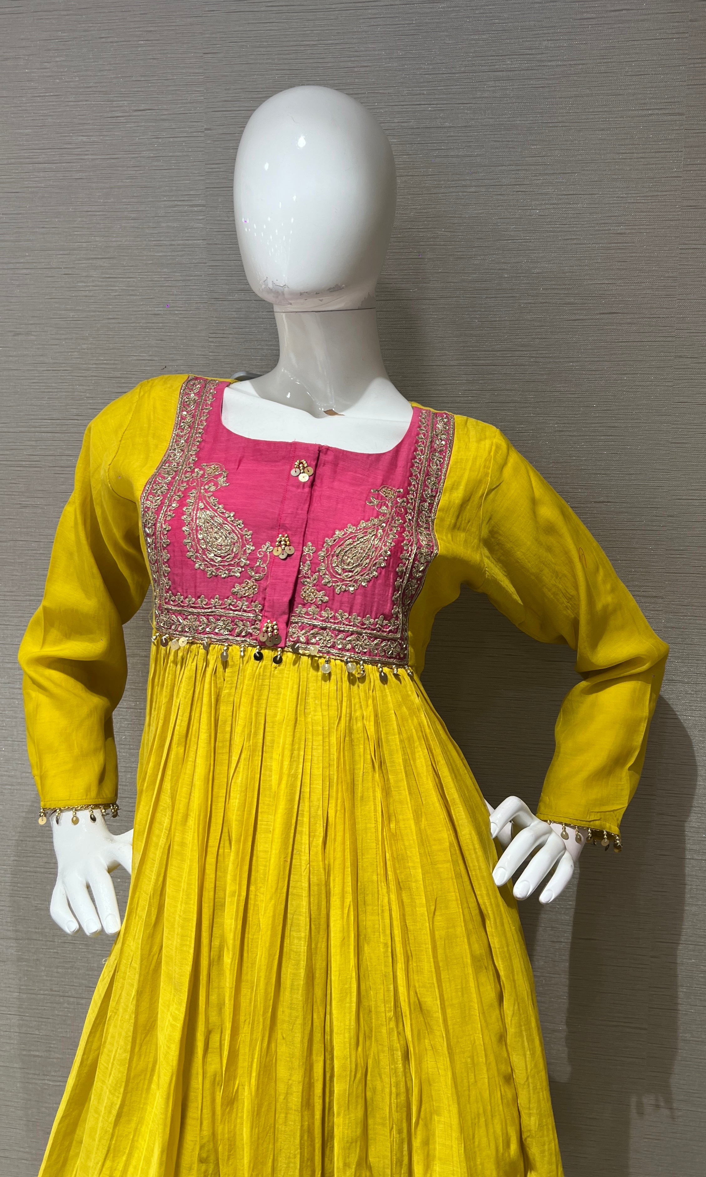 Yellow Flared Anarkali with Contrast Dupatta