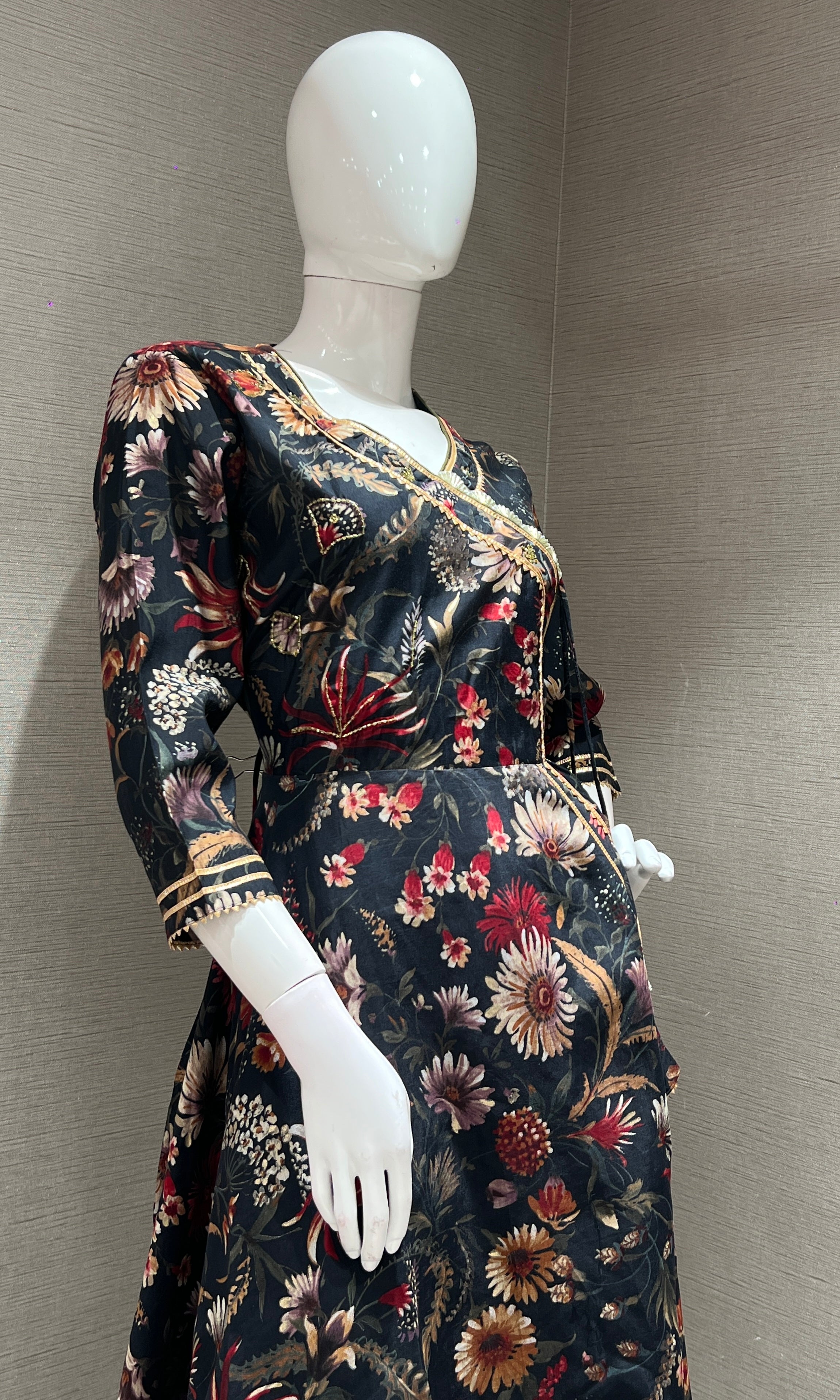 Black A LINE FLORAL kurta set