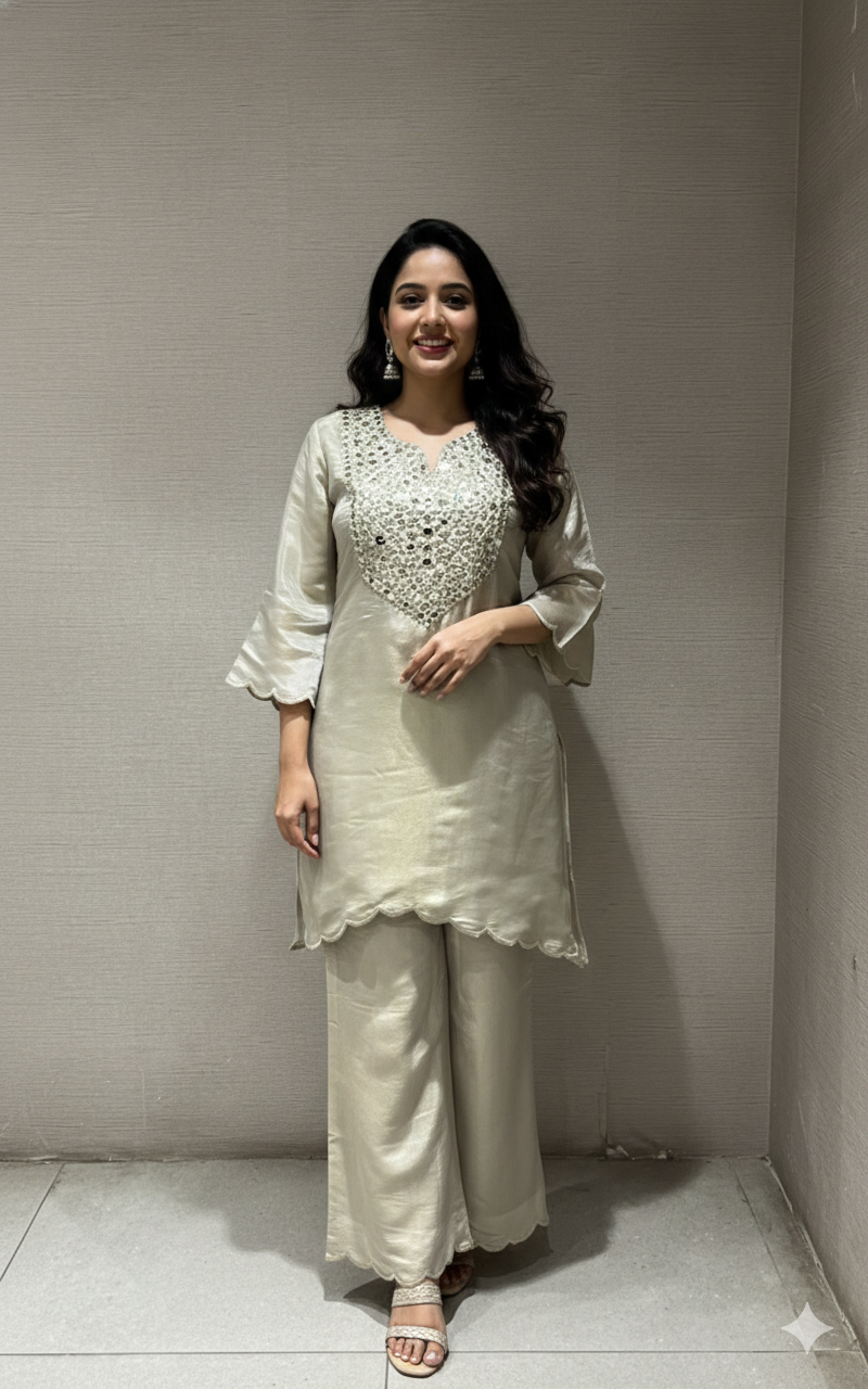 GREY MIRROR EMBELLISHED CORD SET