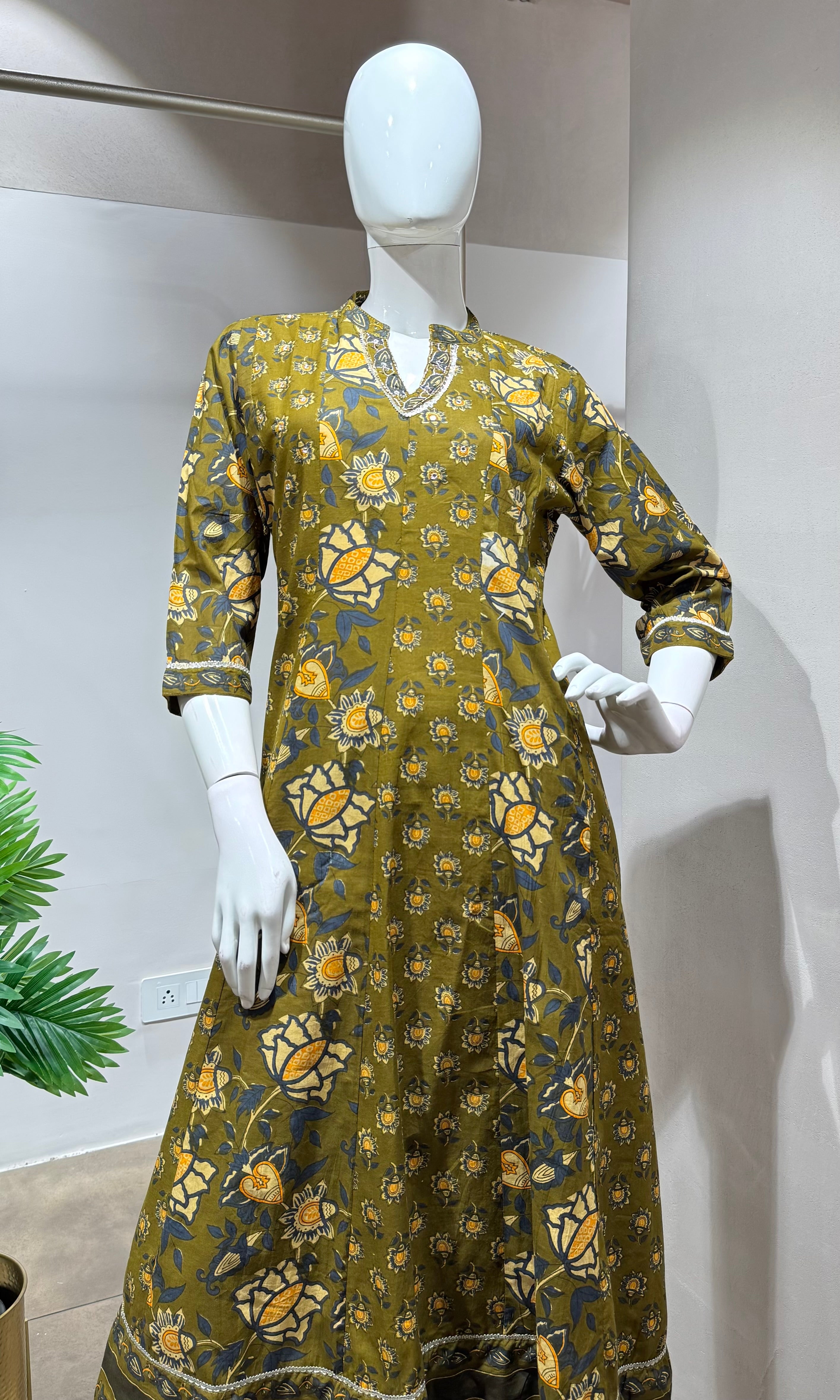 Green jaipuri cotton kurta set