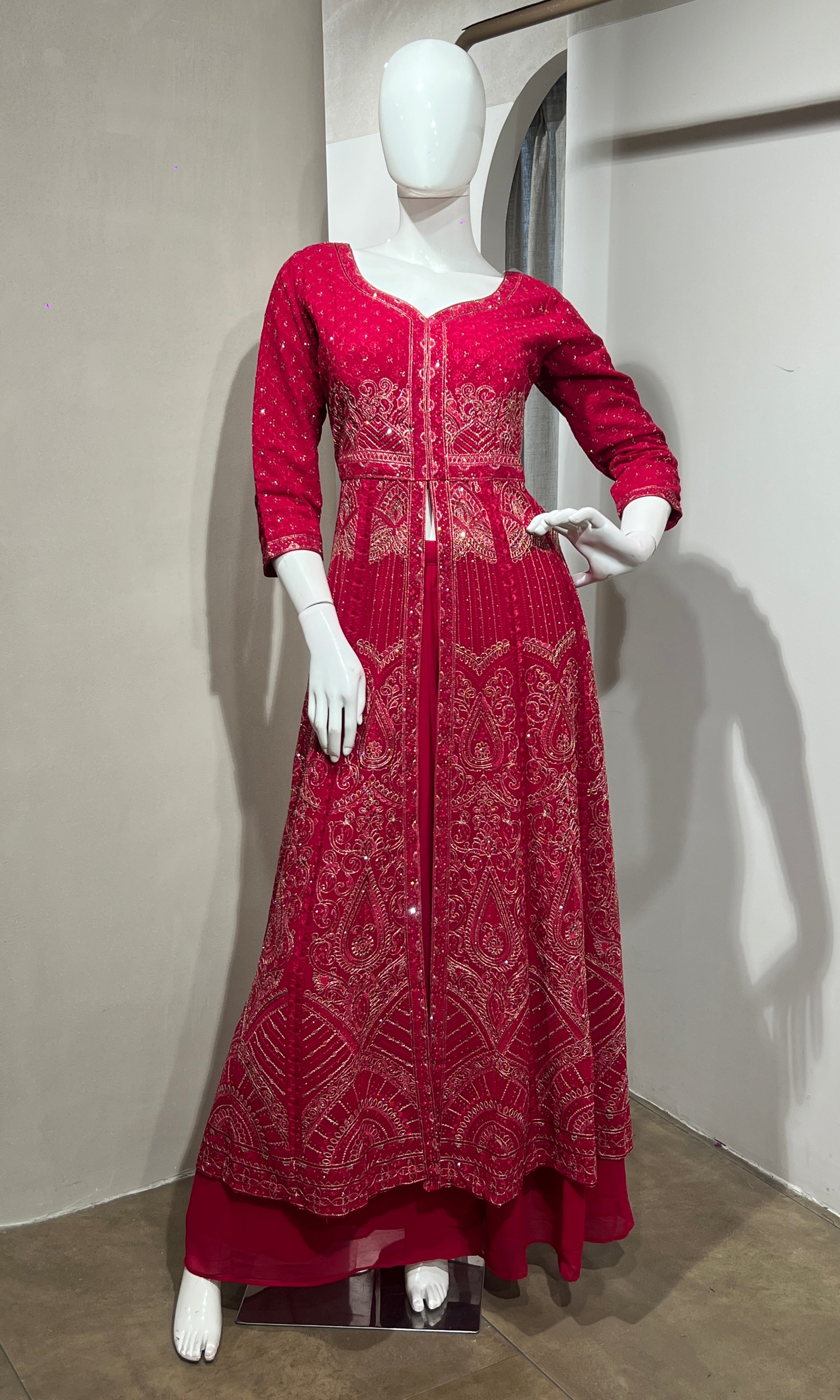 Pink FRONT SLIT ANARKALI WITH PALAZZO PANTS