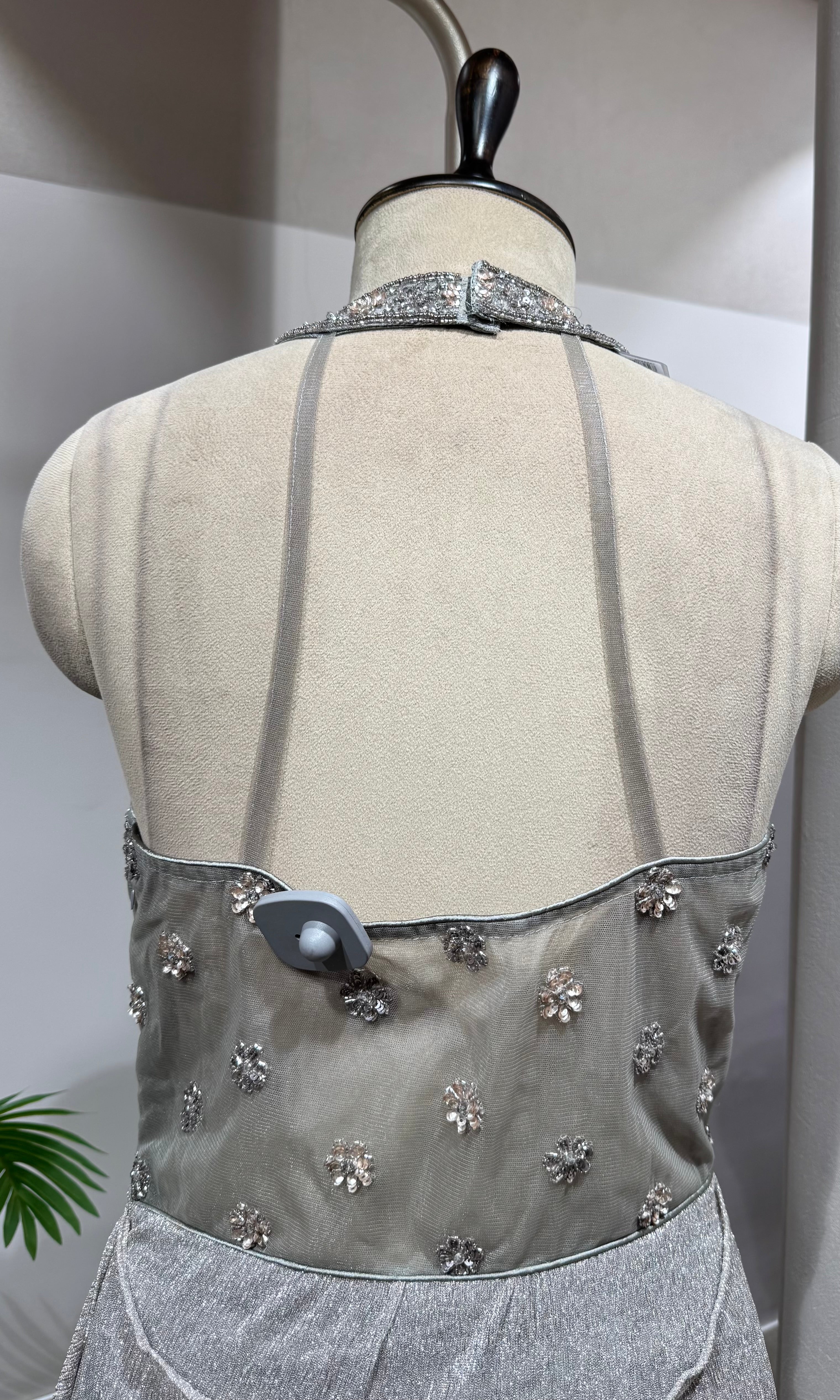Grey Metallic Shimmer Halter Gown
