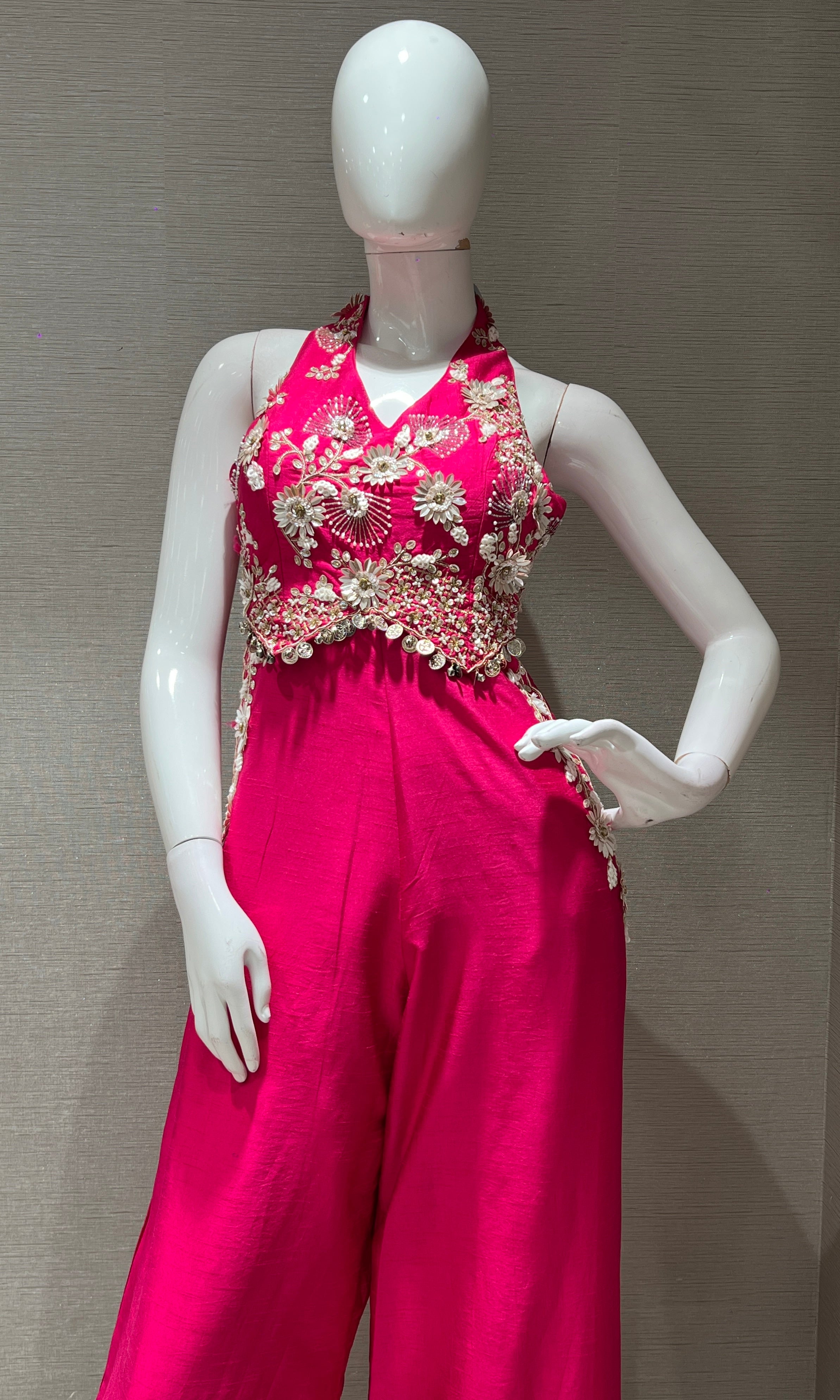 Rani Pink jumpsuit with floral embroidery
