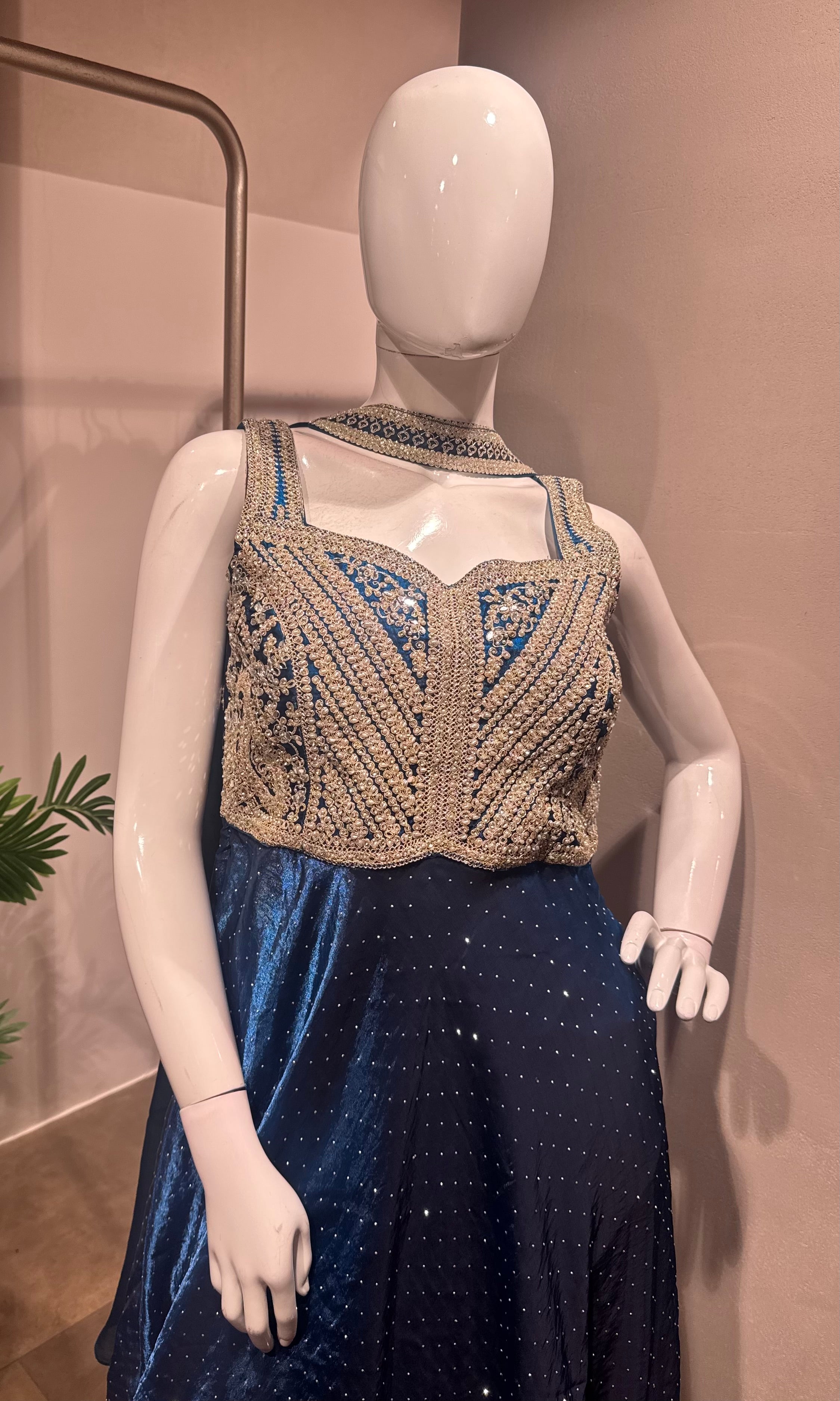 royal blue velvet Anarkali set