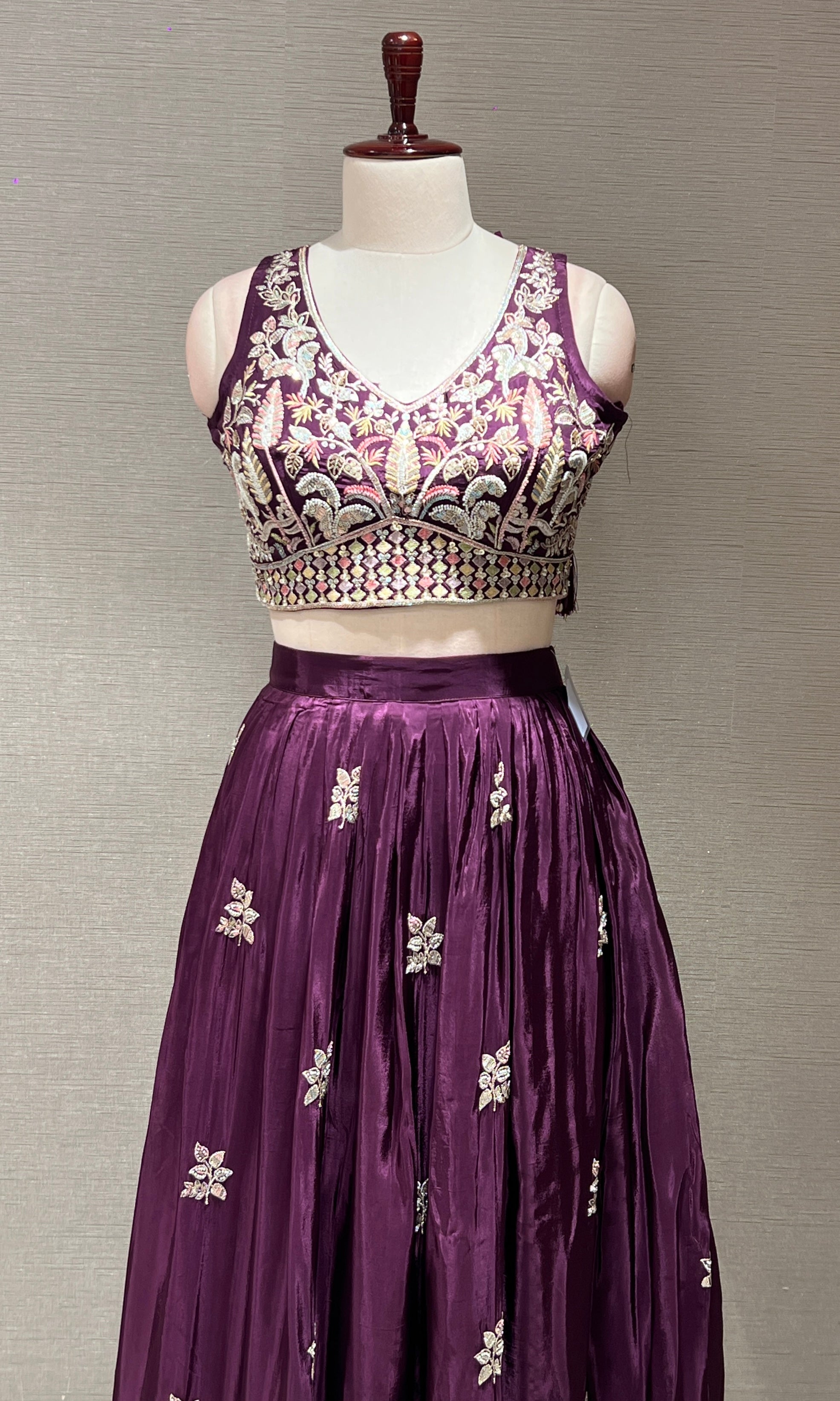 Royal Wine Floral Embroidered Lehenga