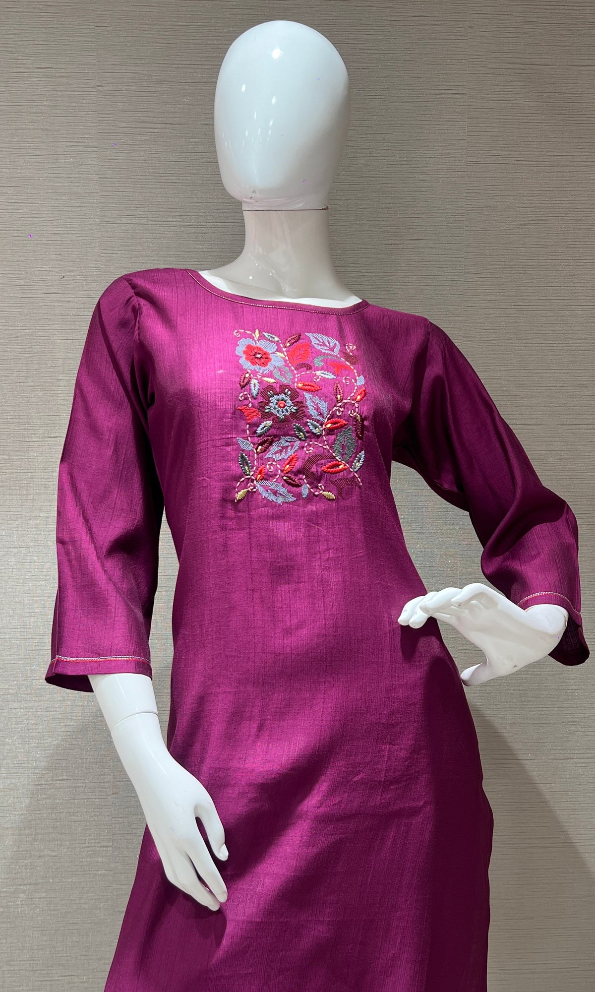 Wine silk kurta set