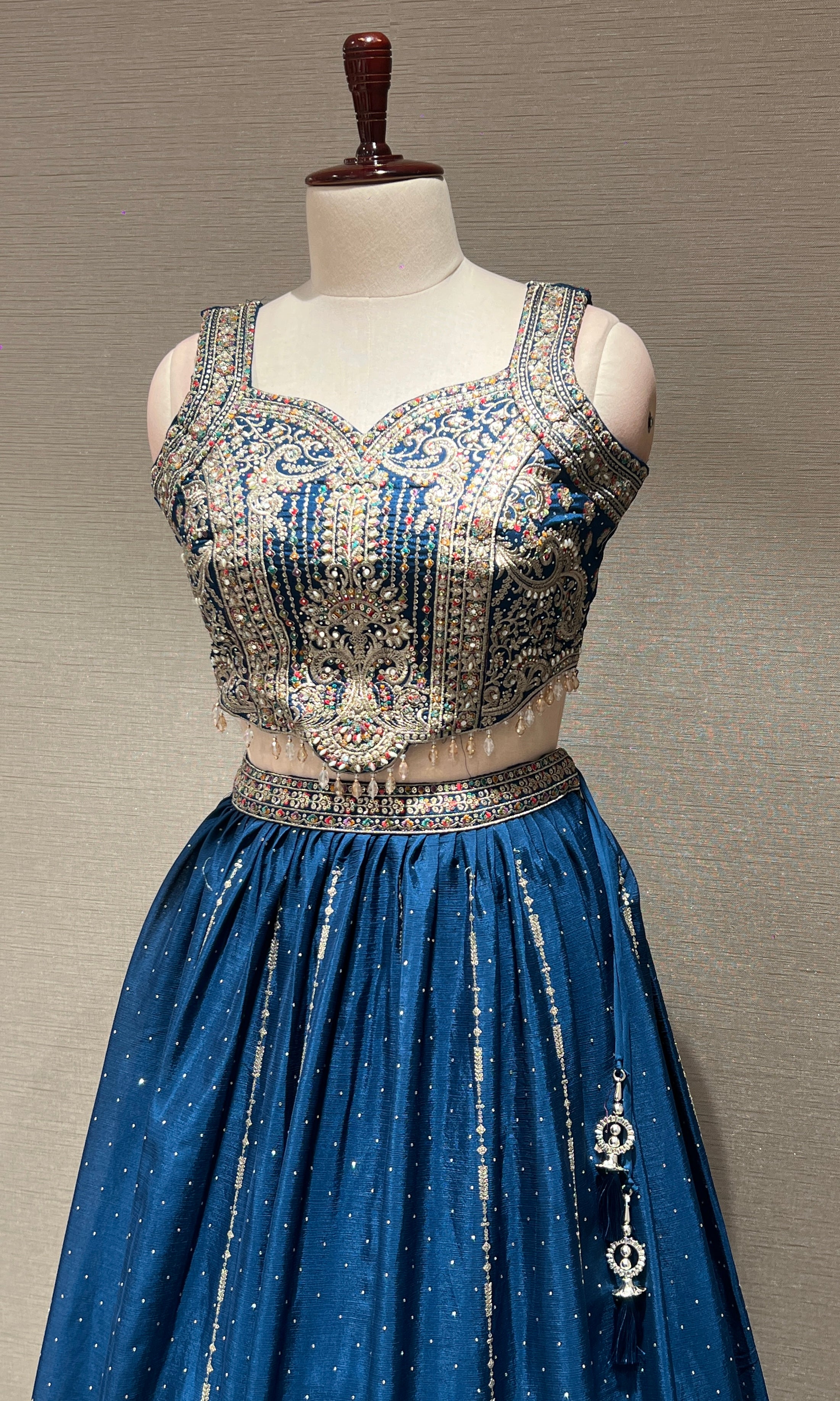 blue embroidered lehenga with dupatta
