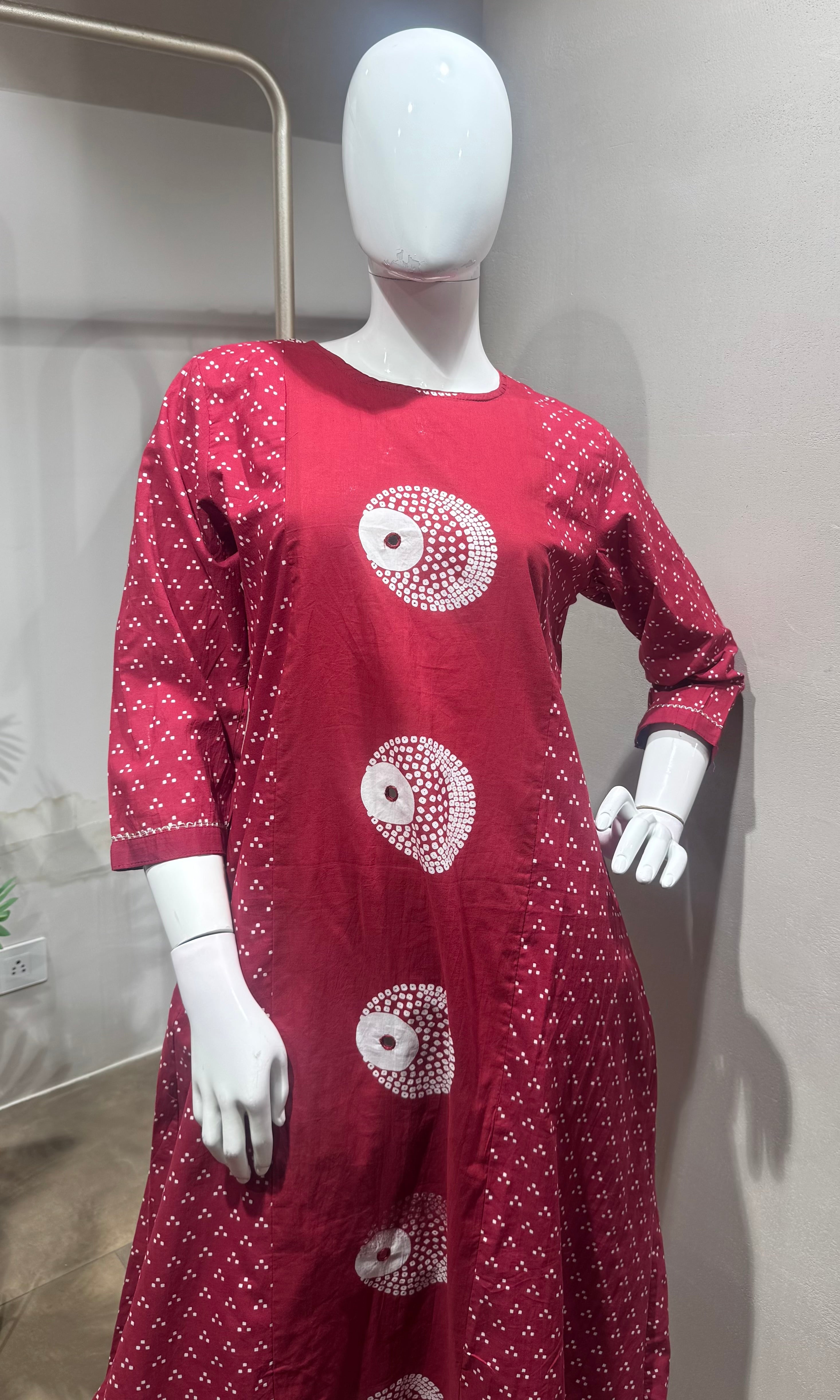 Red Cotton Bandhani Printed Kurta Set