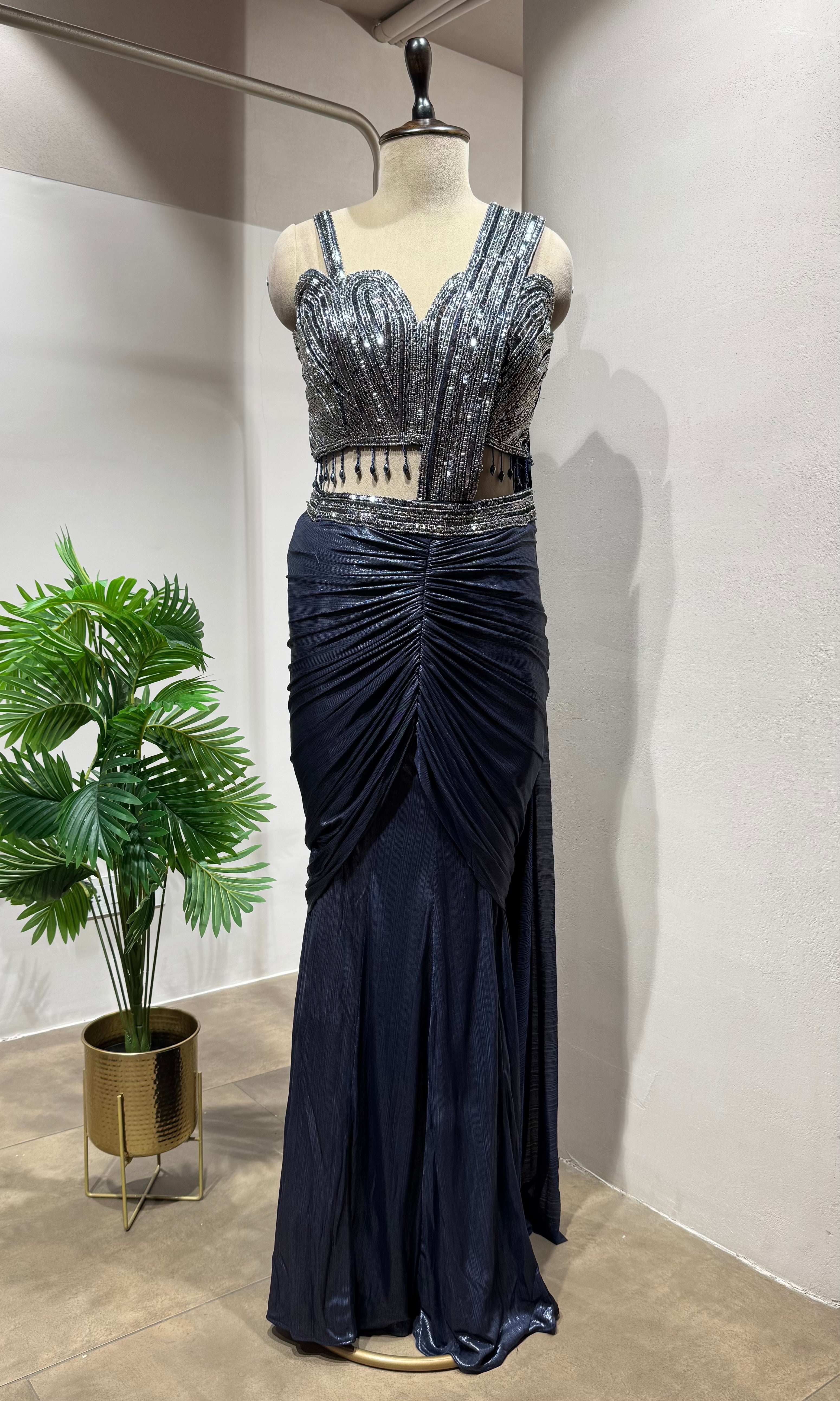 Blue Midnight Elegance Drape Gown