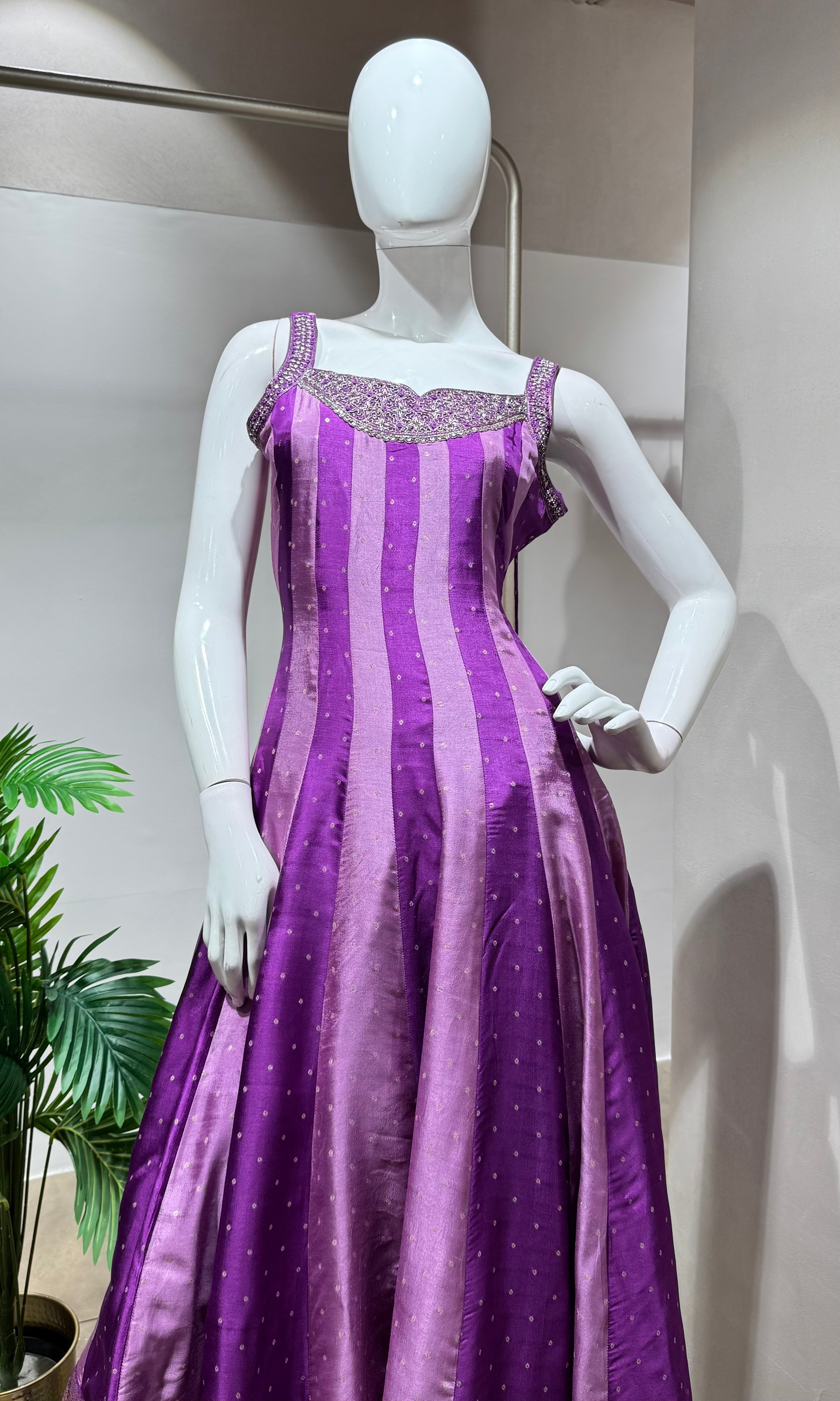 Purple Striped GOLDEN Anarkali SET