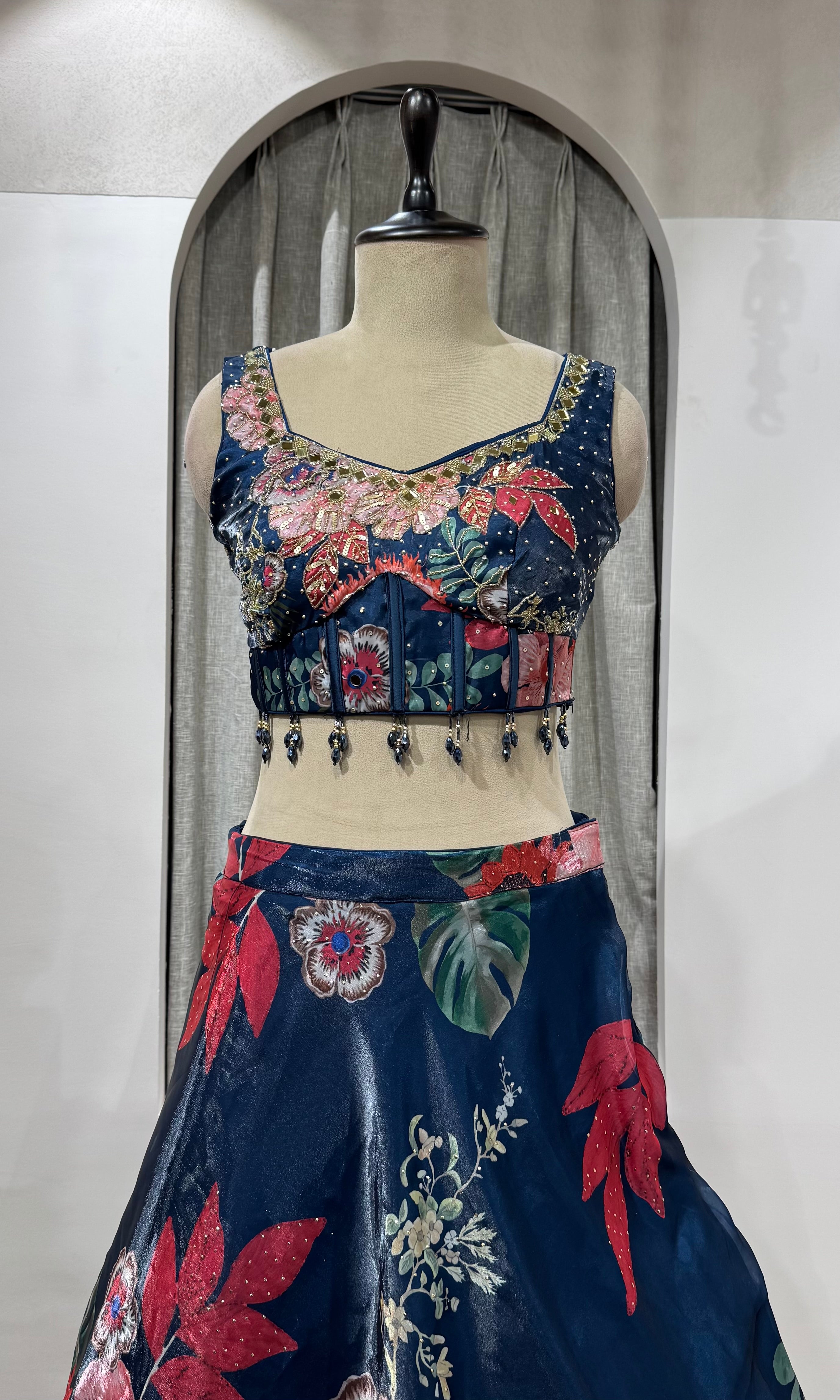 Navy Blue Floral Symphony sharara Set