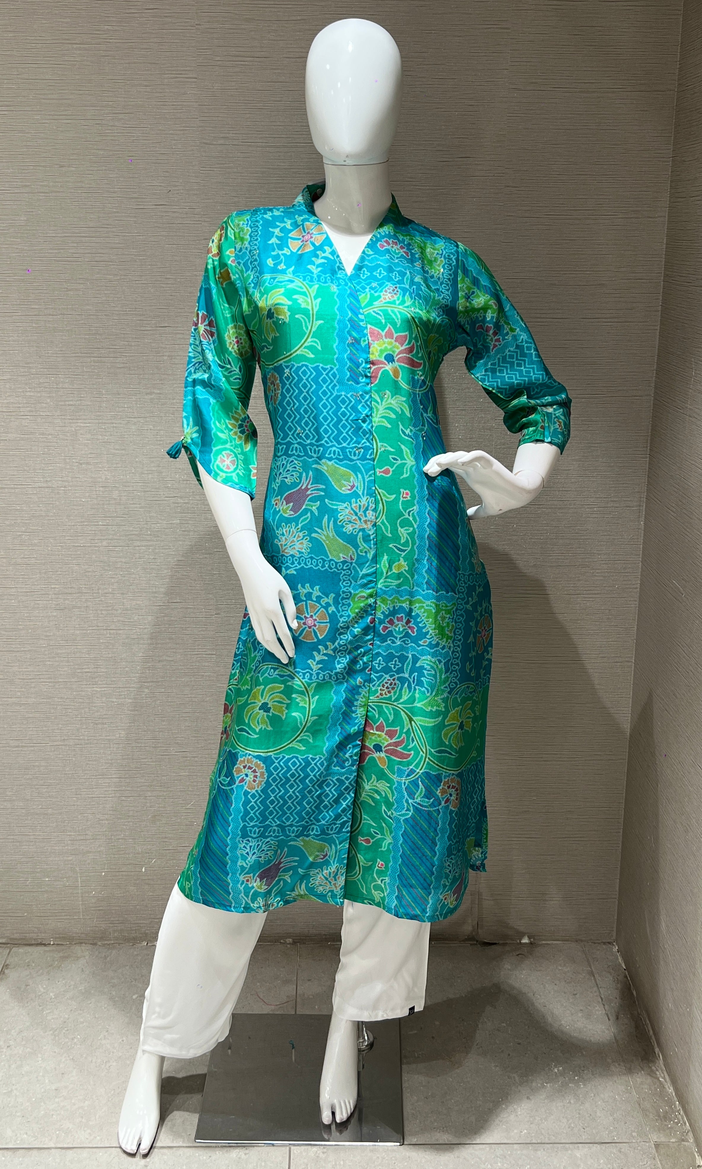green printed kurti top