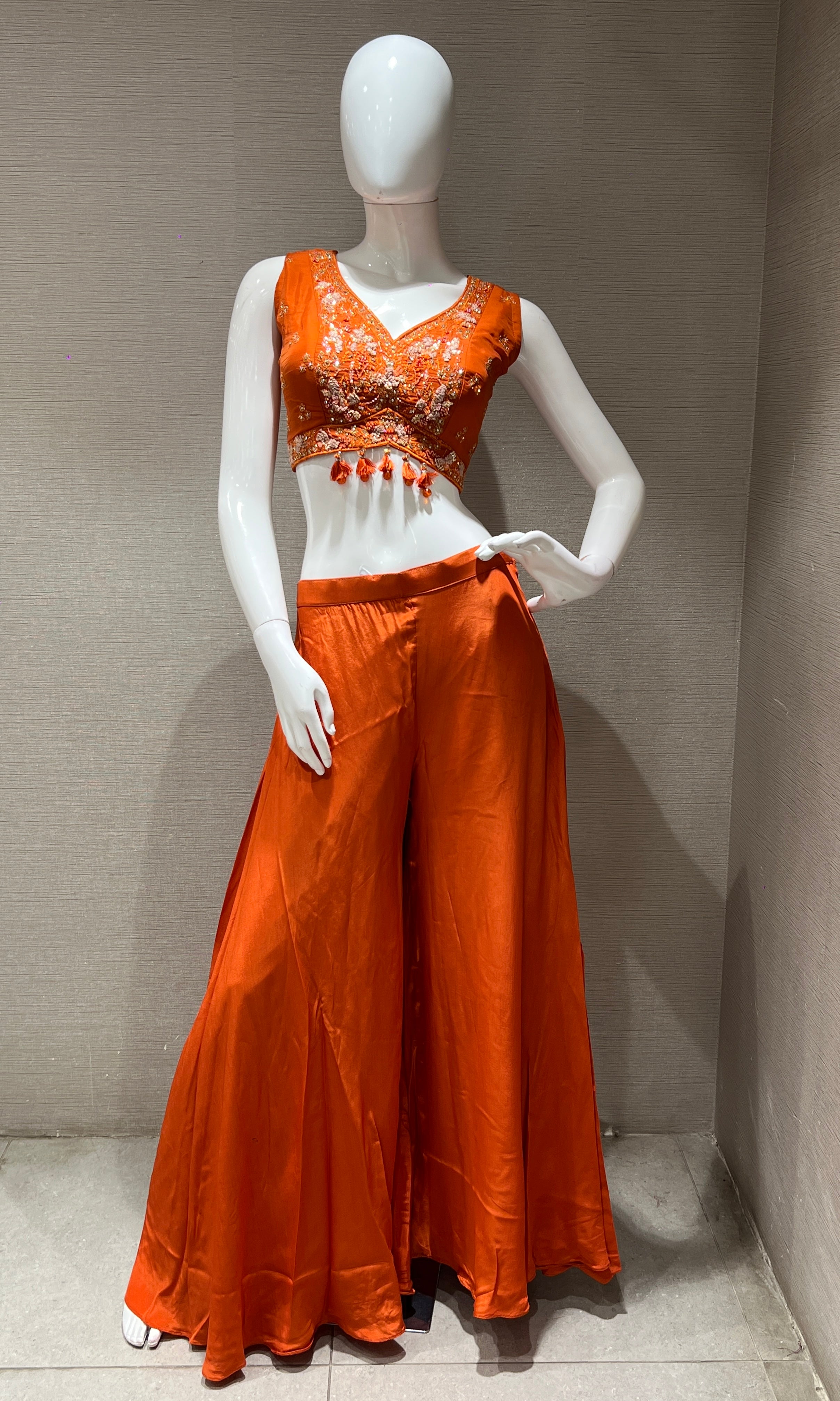 Rust orange embroidered palazzo set