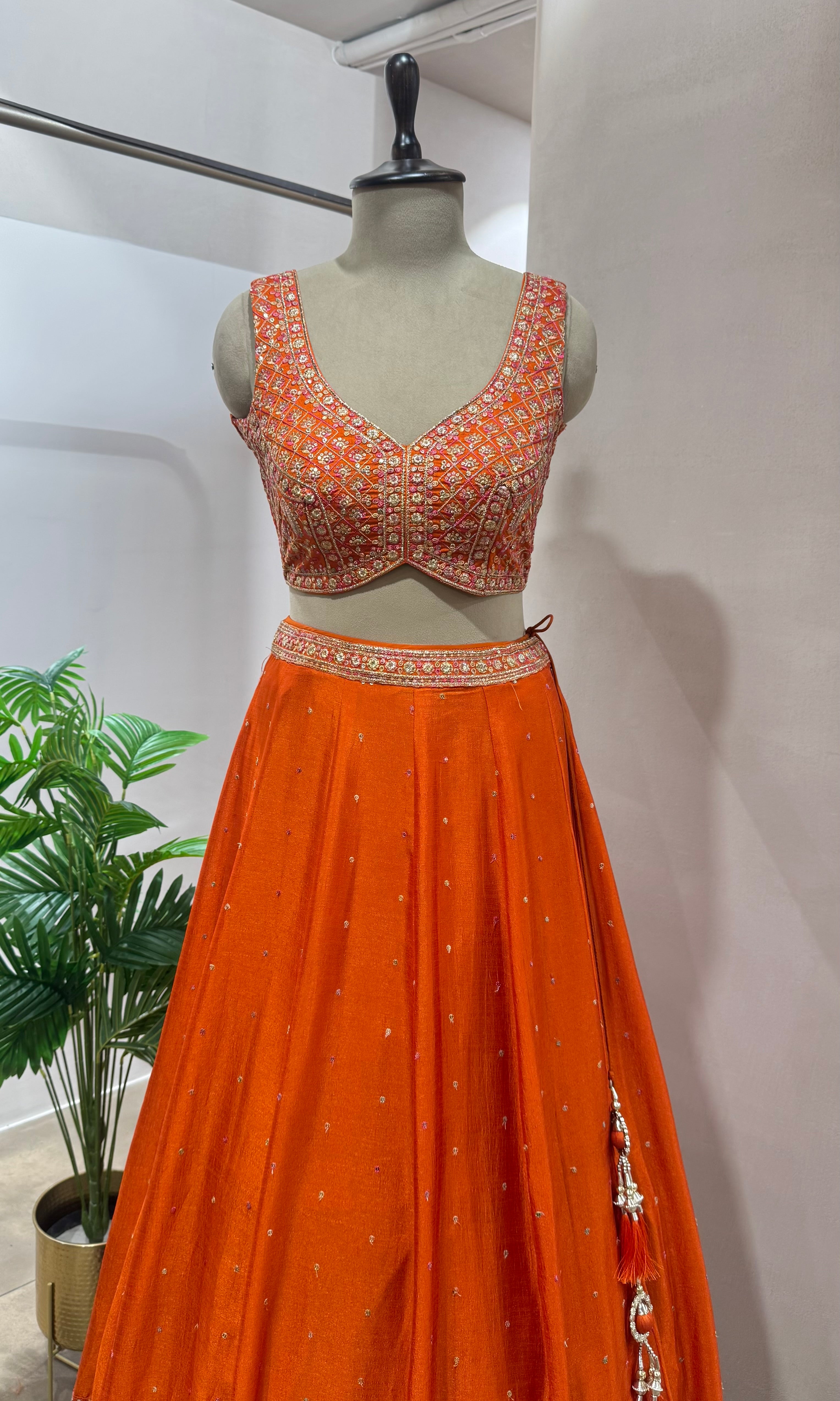 Orange embroidered Lehenga with dupatta