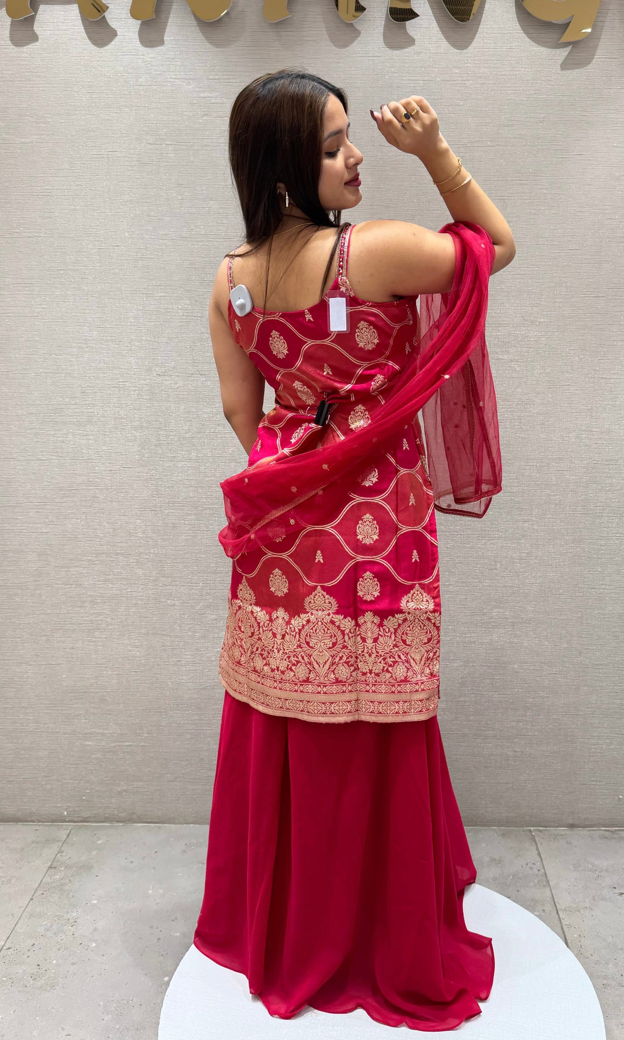 PINK SHARARA WITH SHORT KURTI