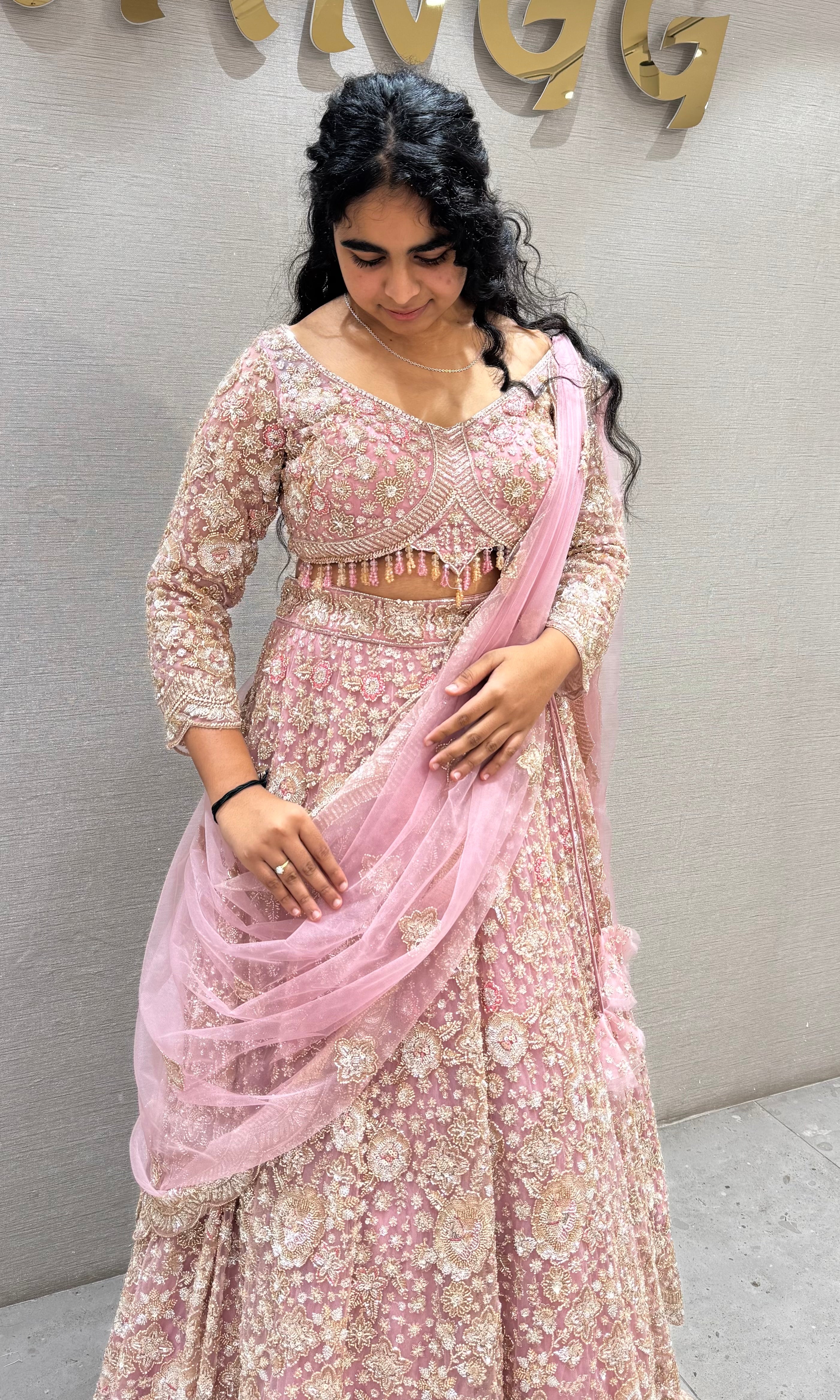 Onion pink Embroidered Net Lehenga Set