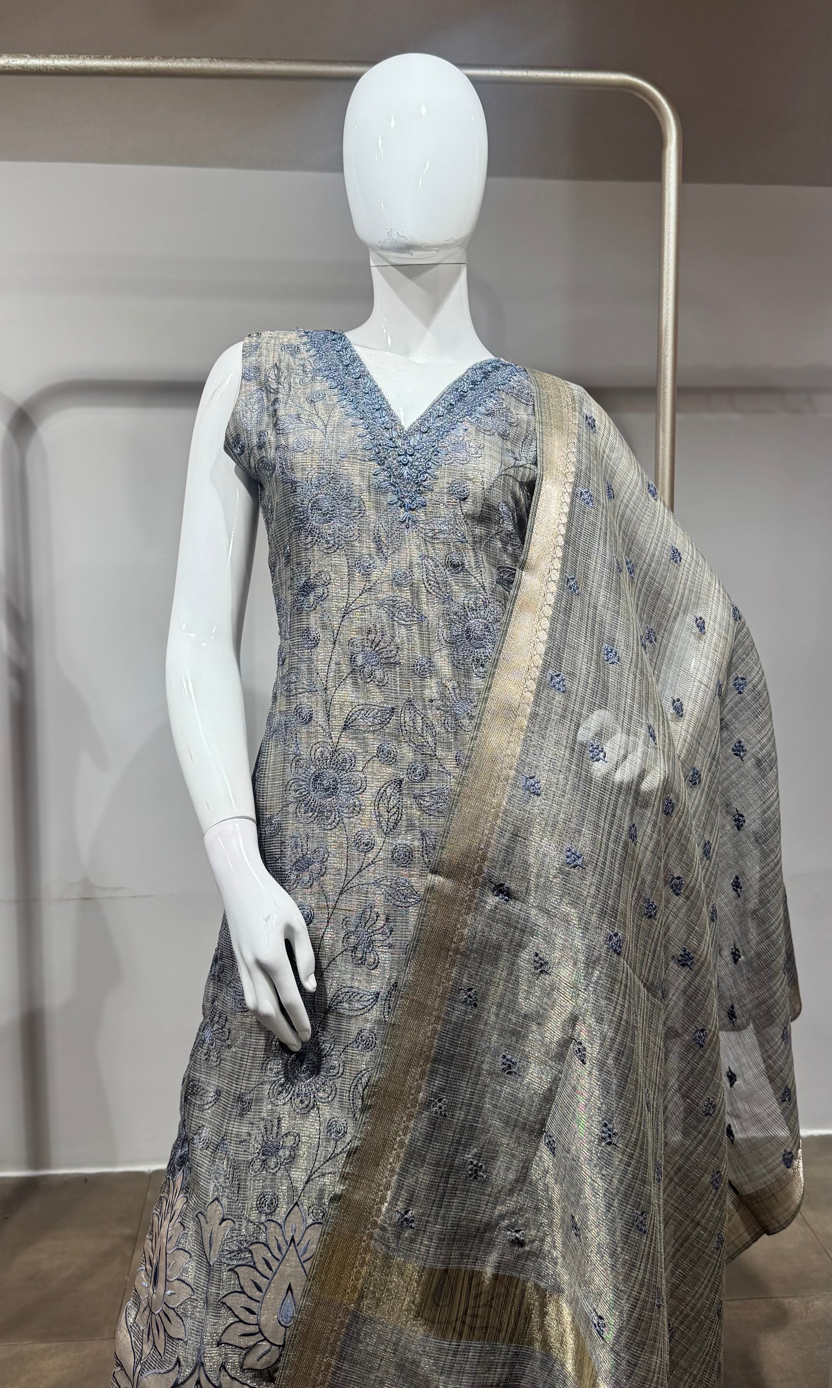Blue Embroidered Net Salwar Kurta set