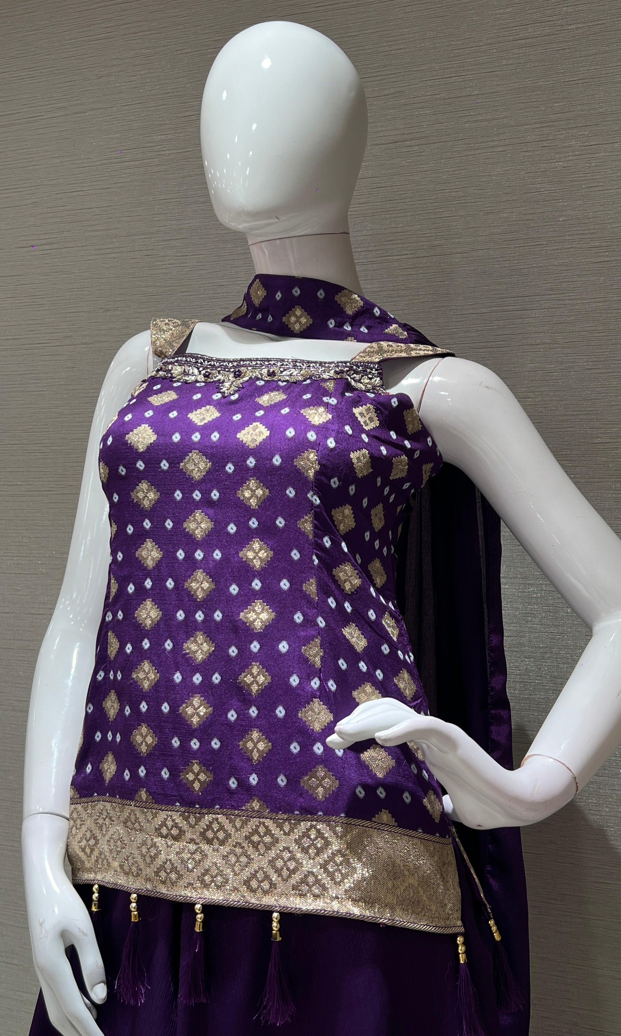 purple Bandhej Printed Palazzo set