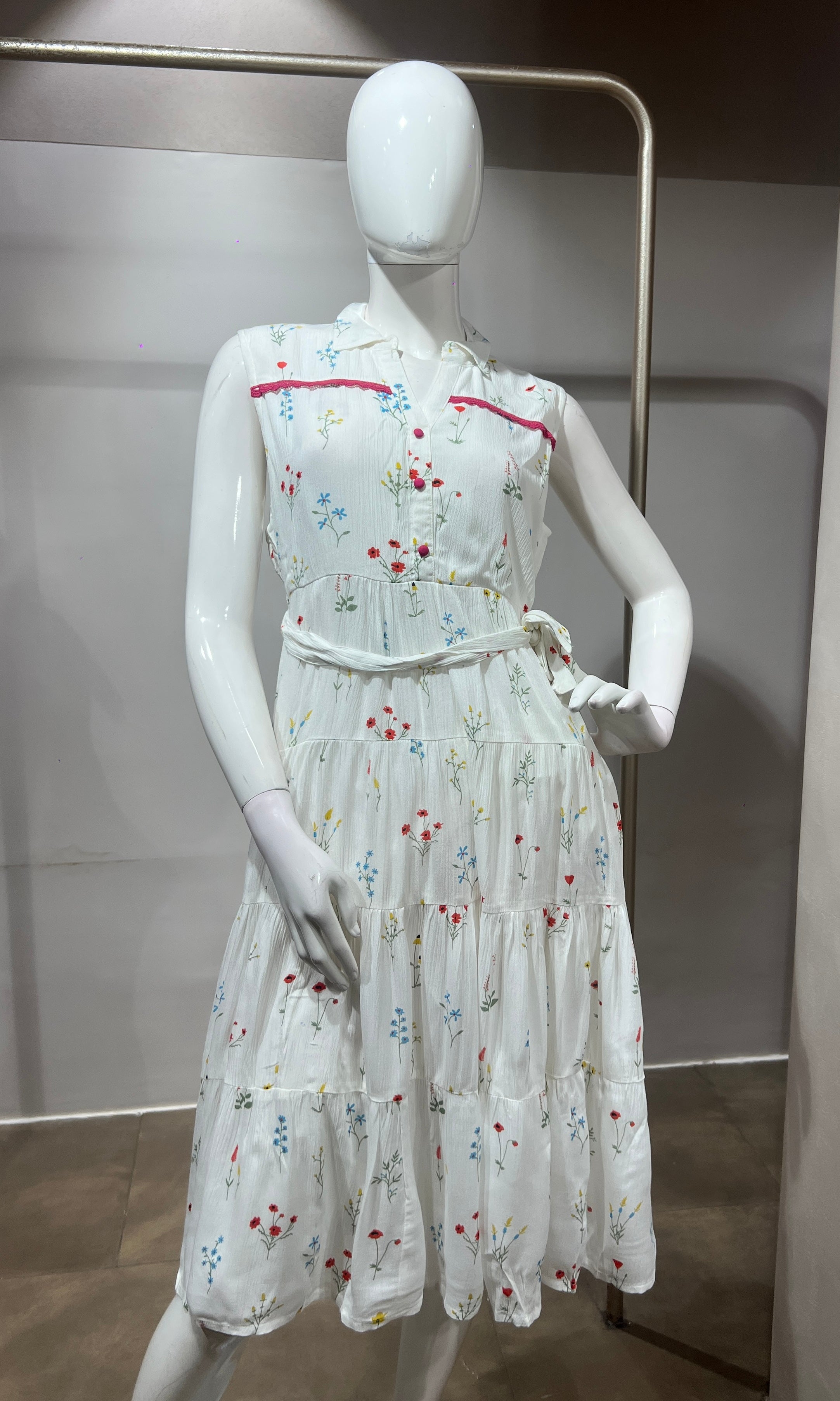 White multicolor floral motifs Frock
