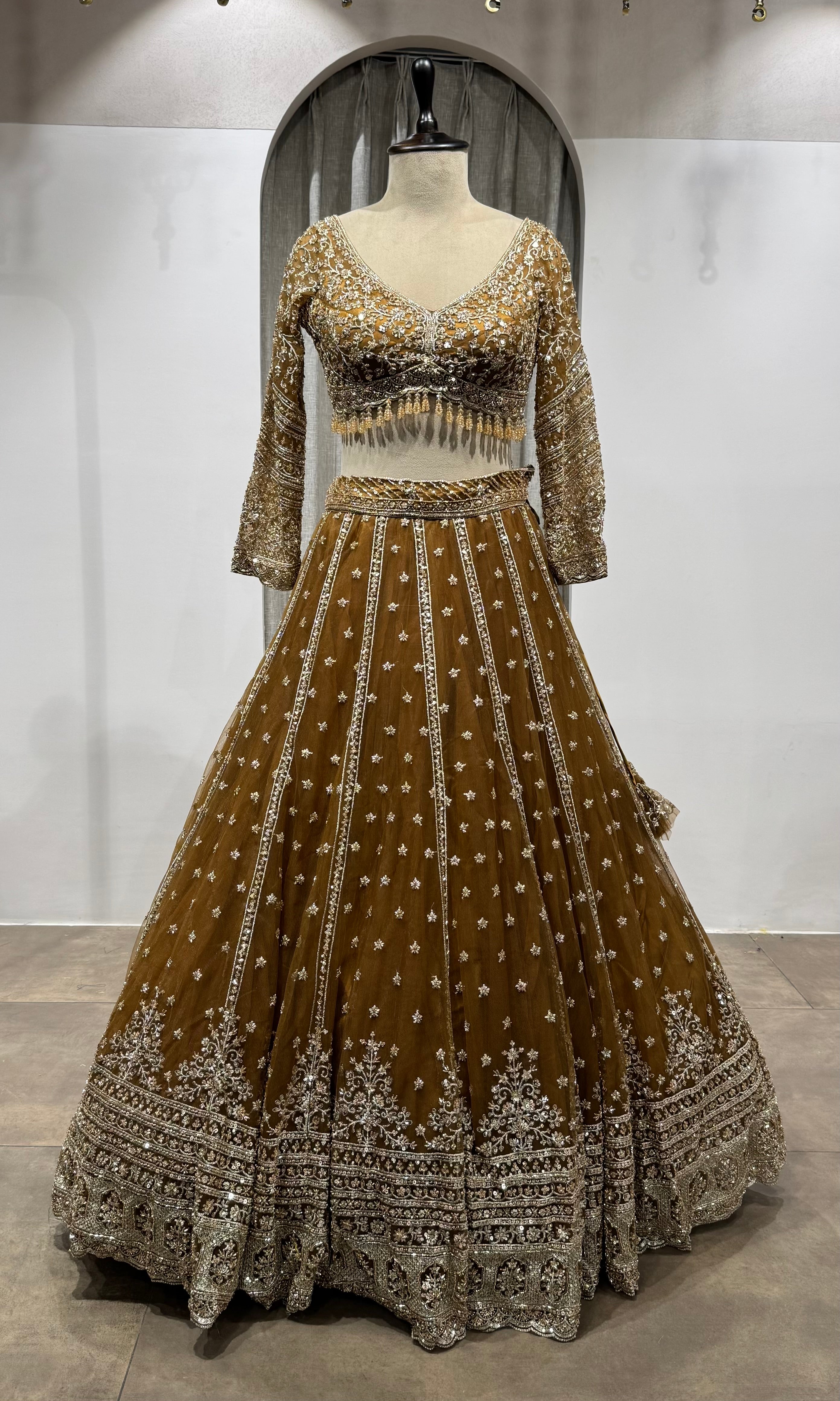 BROWN Embroidered Lehenga with Dupatta