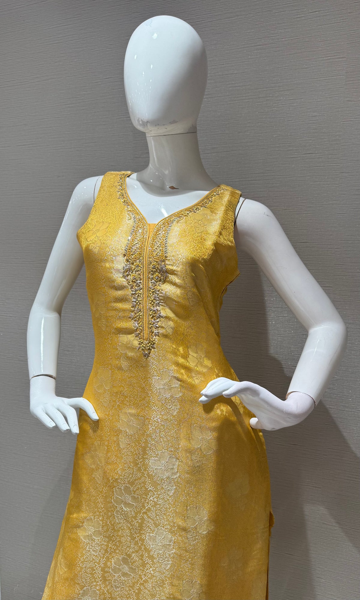 Yellow Banarasi Silk Brocade Kurta with Dupatta