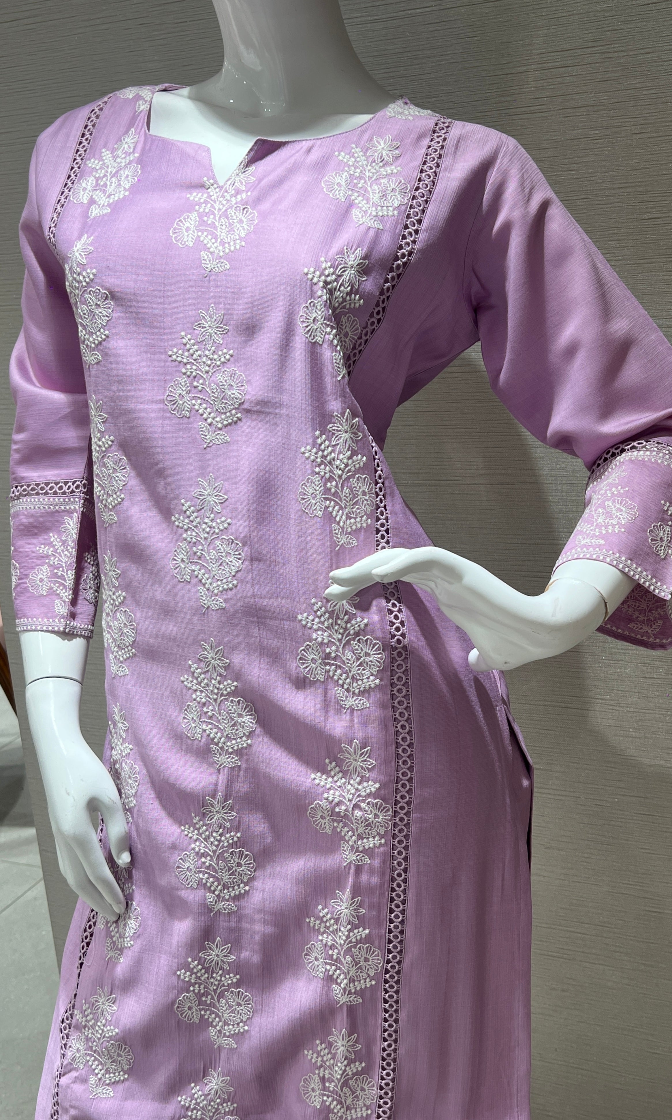 Lavender Floral Embroidered kurta set
