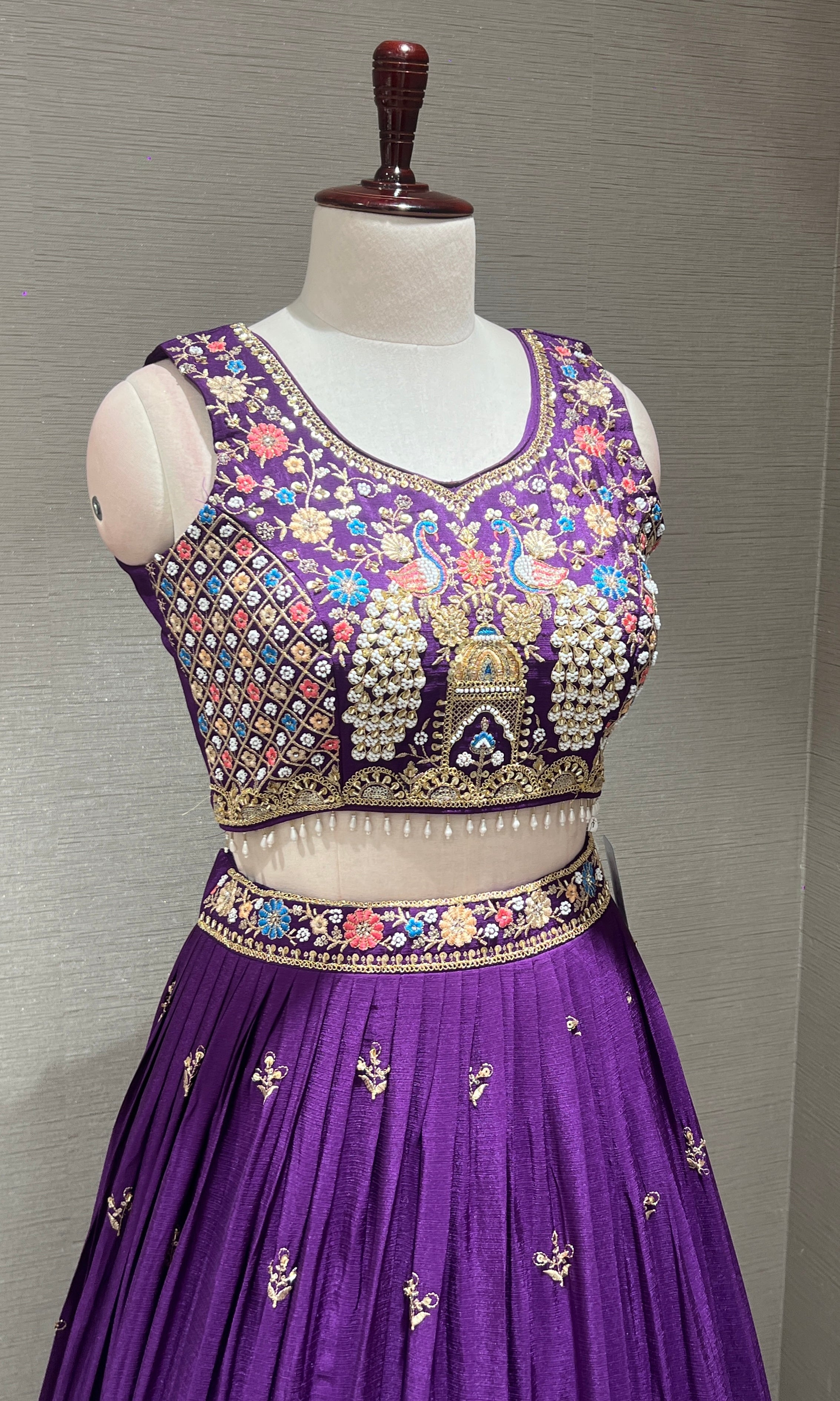 Purple peacock embroidered Lehenga