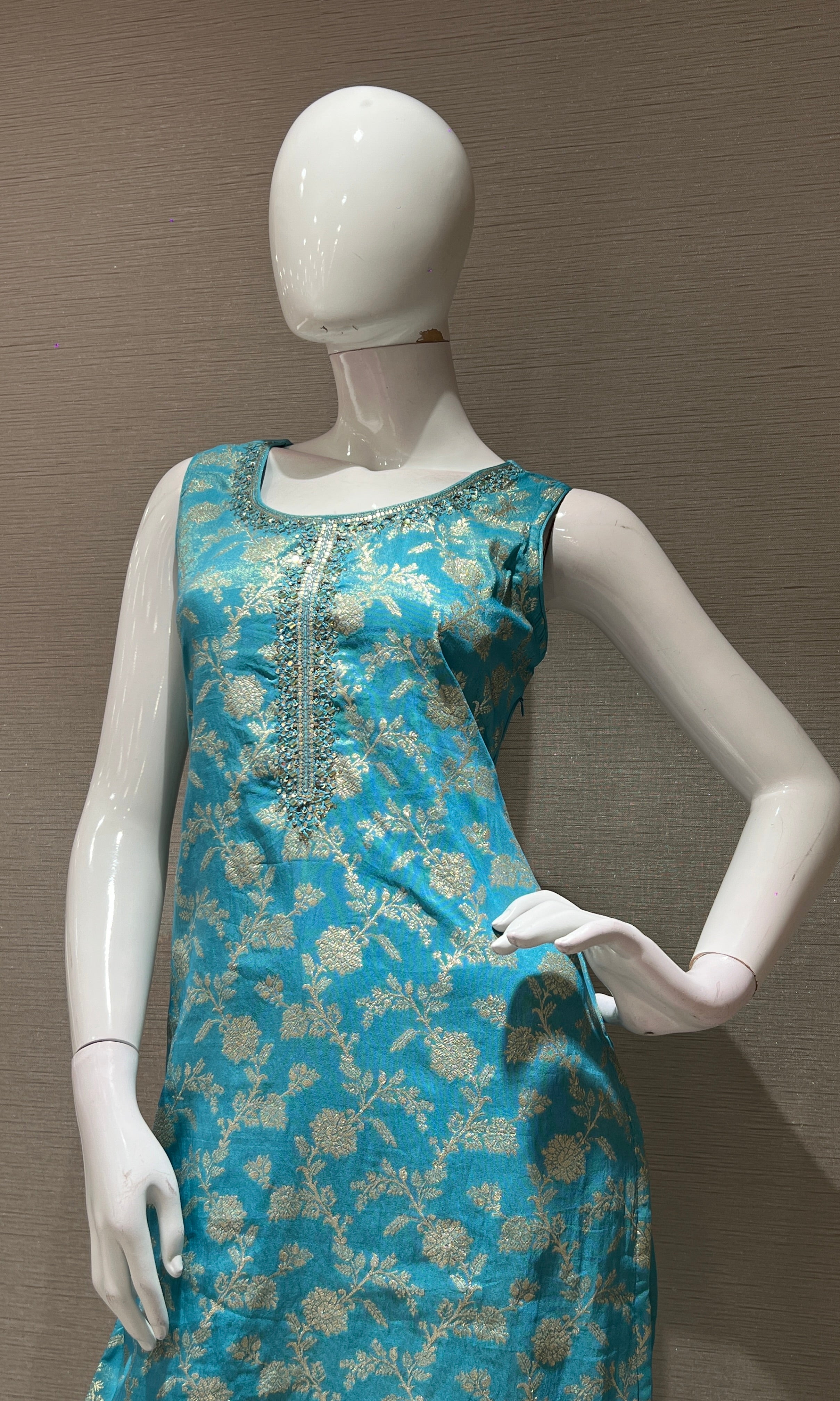 Sea blue golden embroidered kurta set