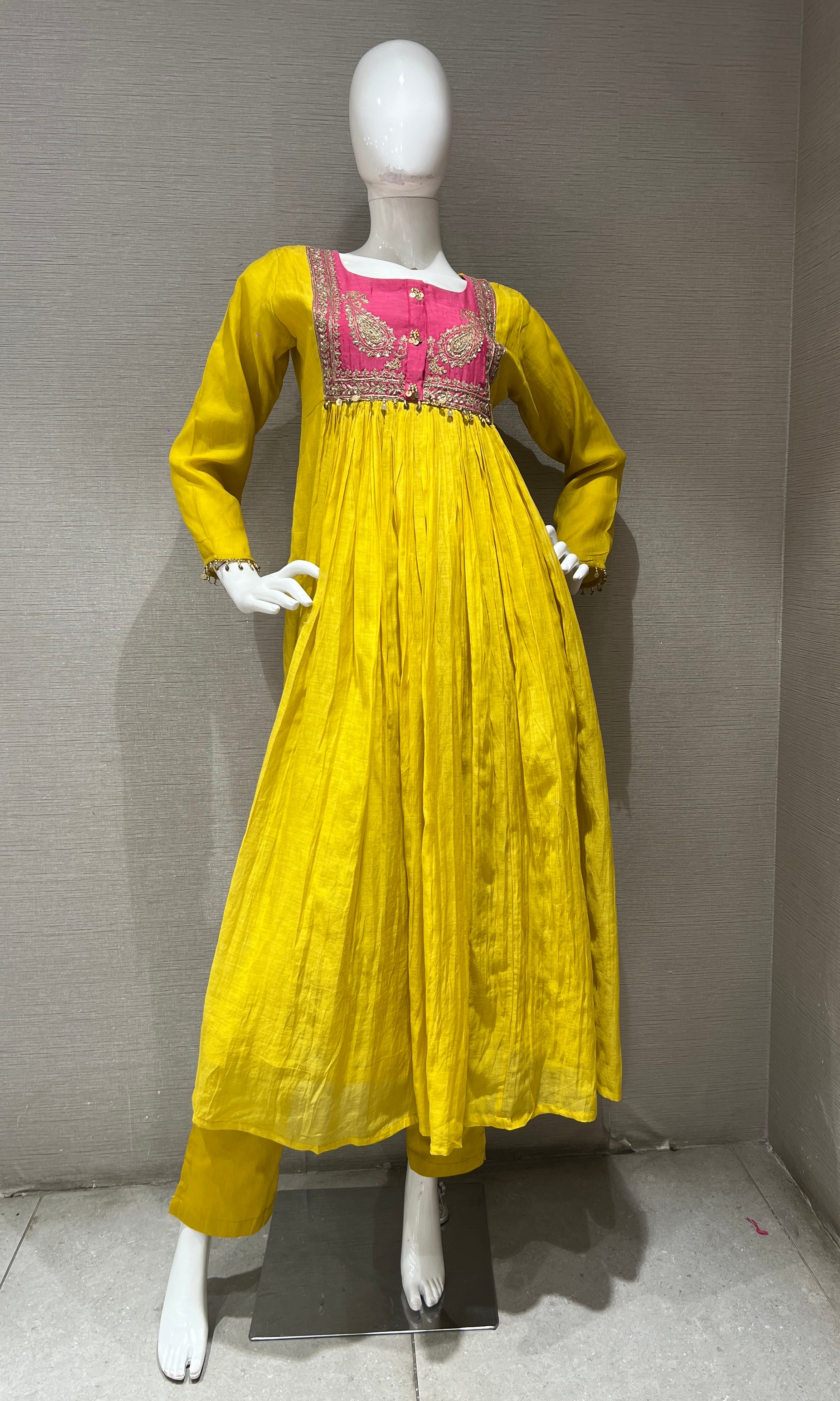 Yellow Flared Anarkali with Contrast Dupatta