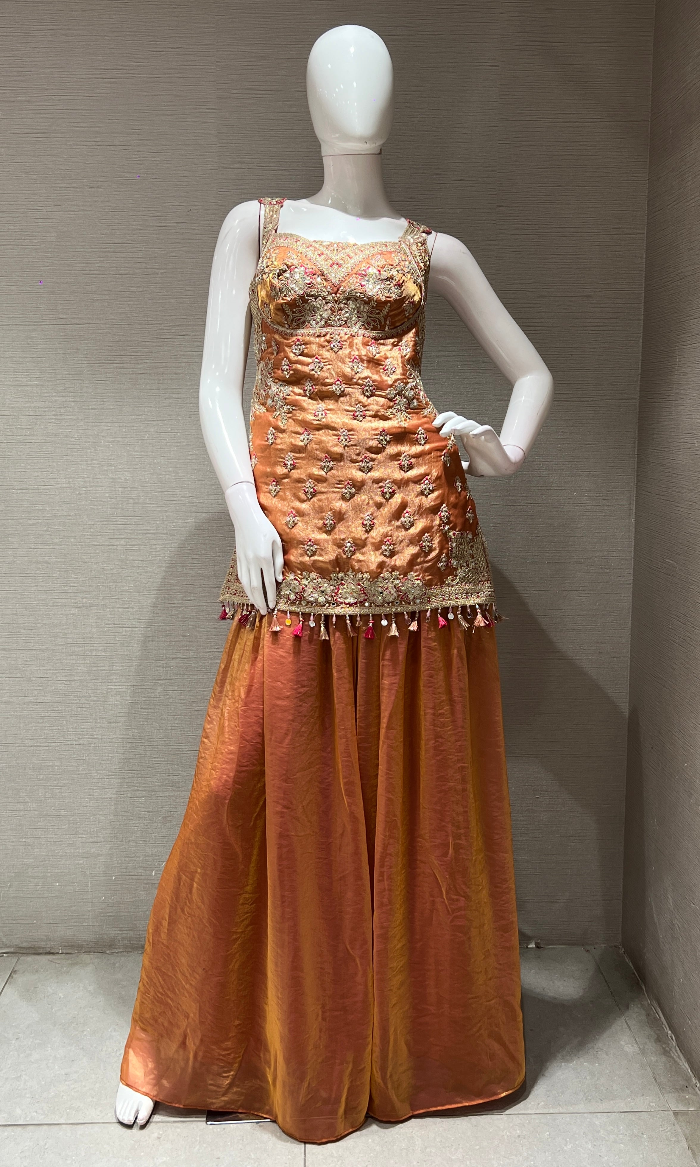 Peach EMBROIDERED SHARARA SET