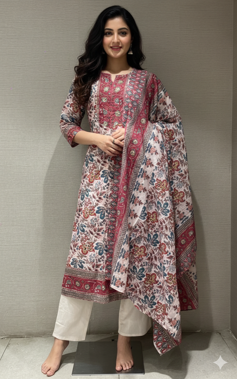 Pink ETHNIC FLORAL PRINT kurta set