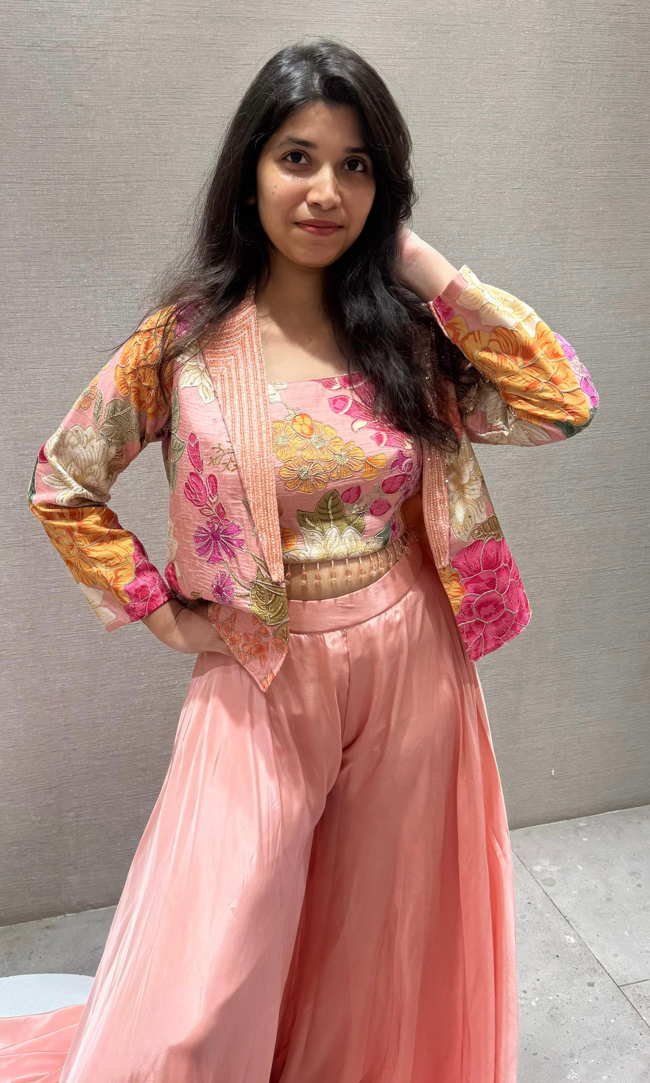 Peach Blossom Garden Jacket Palazzo Set