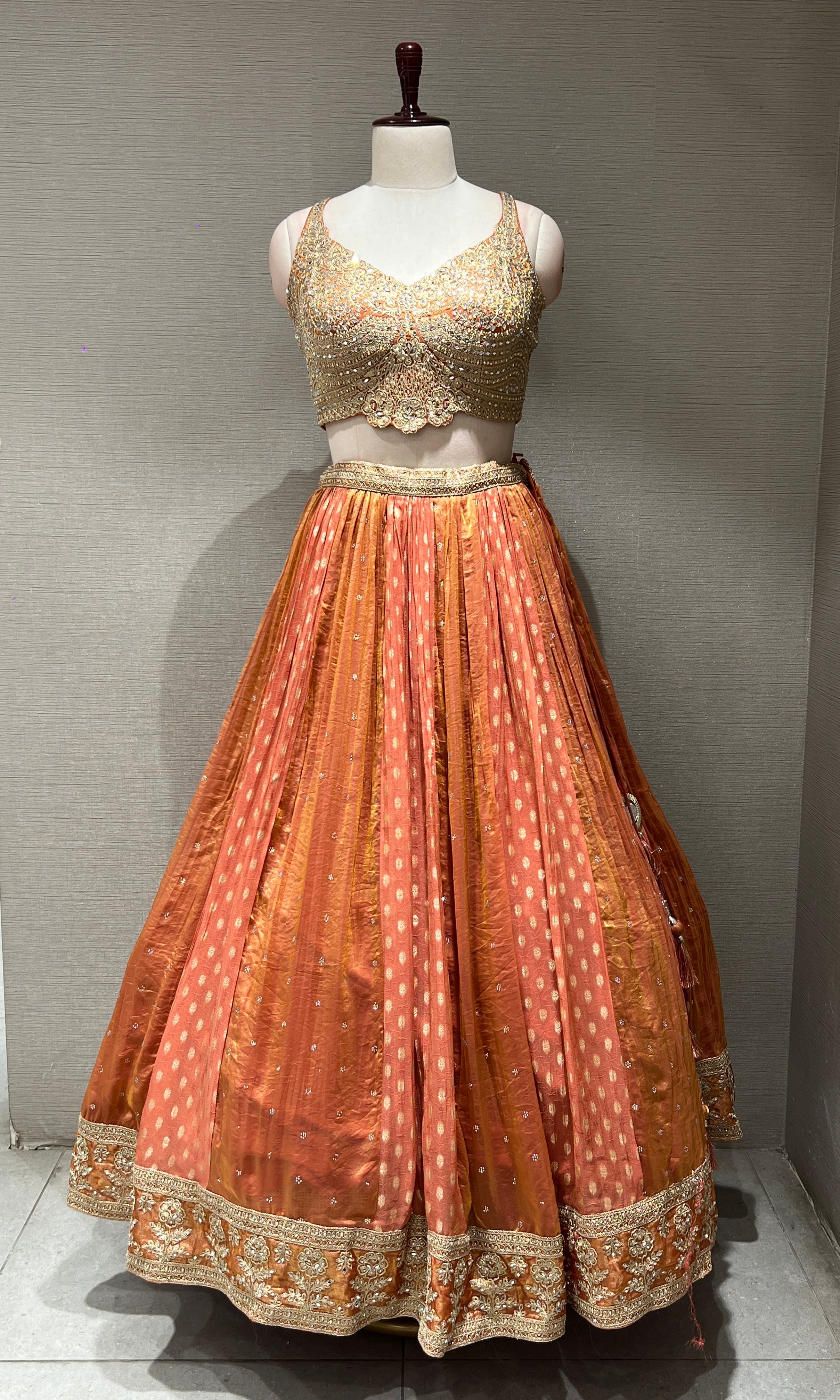RUST GOLDEN EMBROIDERED LEHENGA